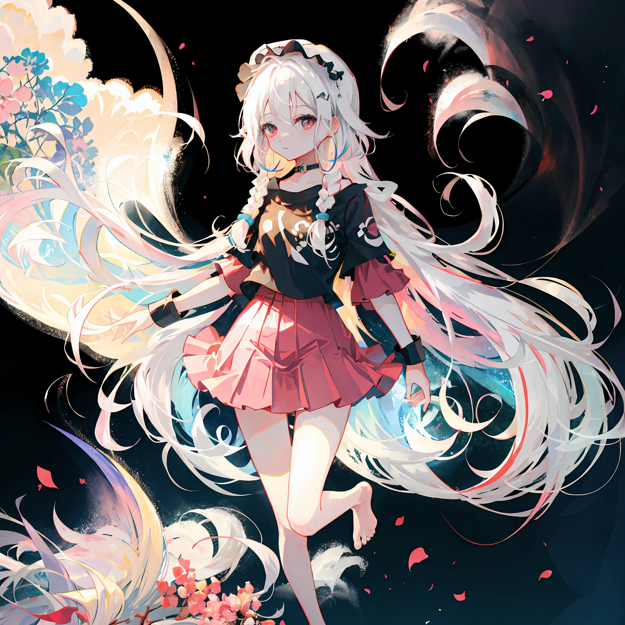 , red eyes, long hair, barefoot, white hair, Loli