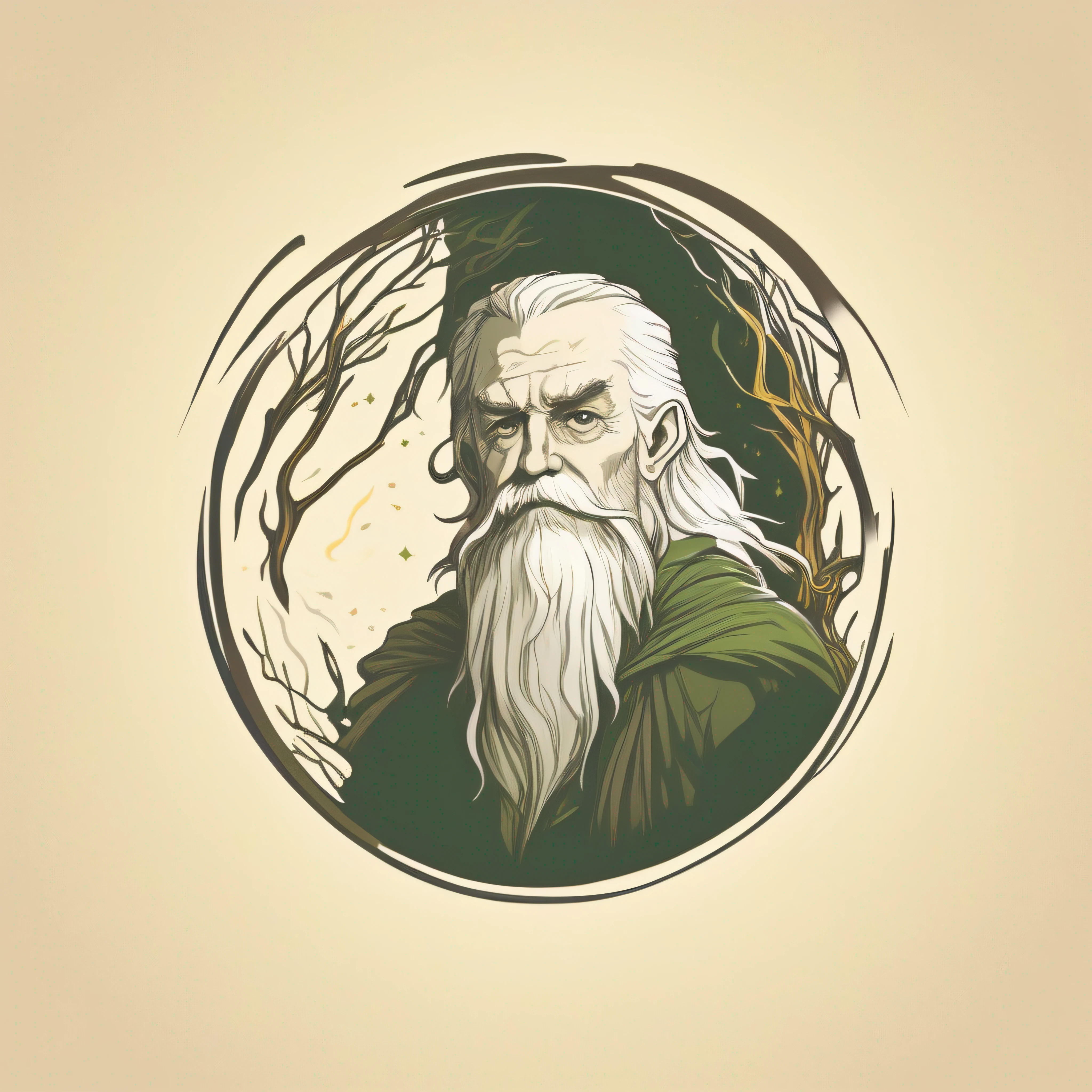 Logo, vector, logo design, vector, simple, flat, icon, minimalismo, centralizado, Mystical character, (um Elfo), universo de Tolkien, Artistas John Howe e Alan Lee.