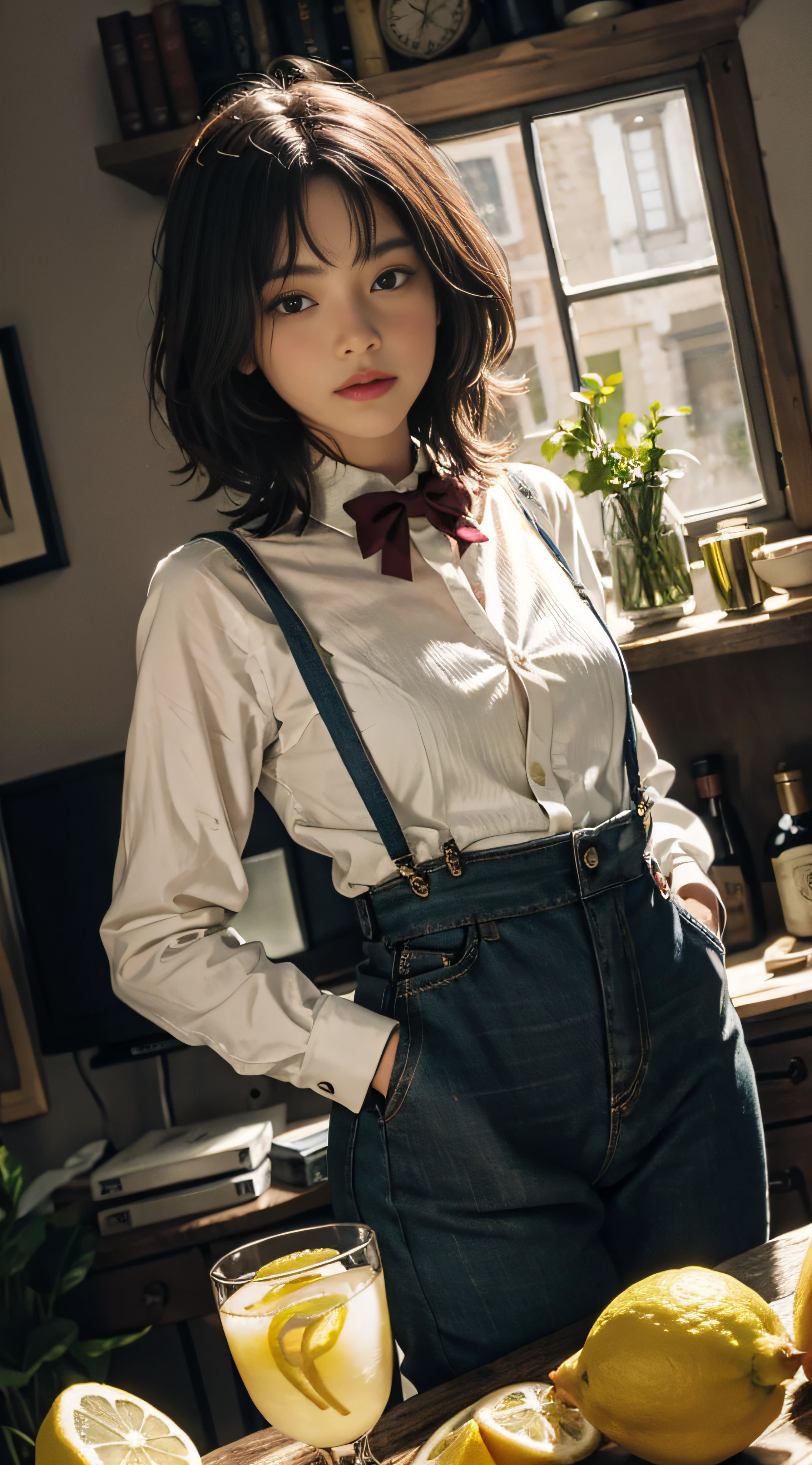 Burgundy suspenders，lemon juice，lemons