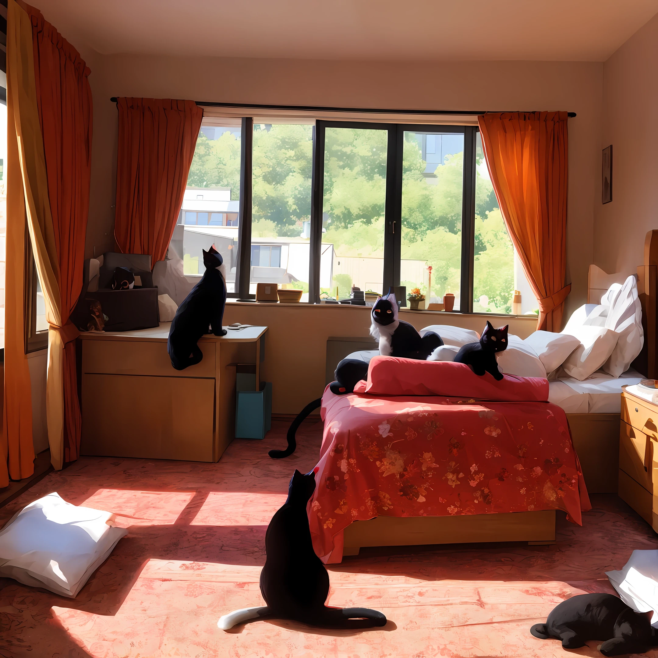 Cat lady,maidennurse,blacksilk,Bedrooms