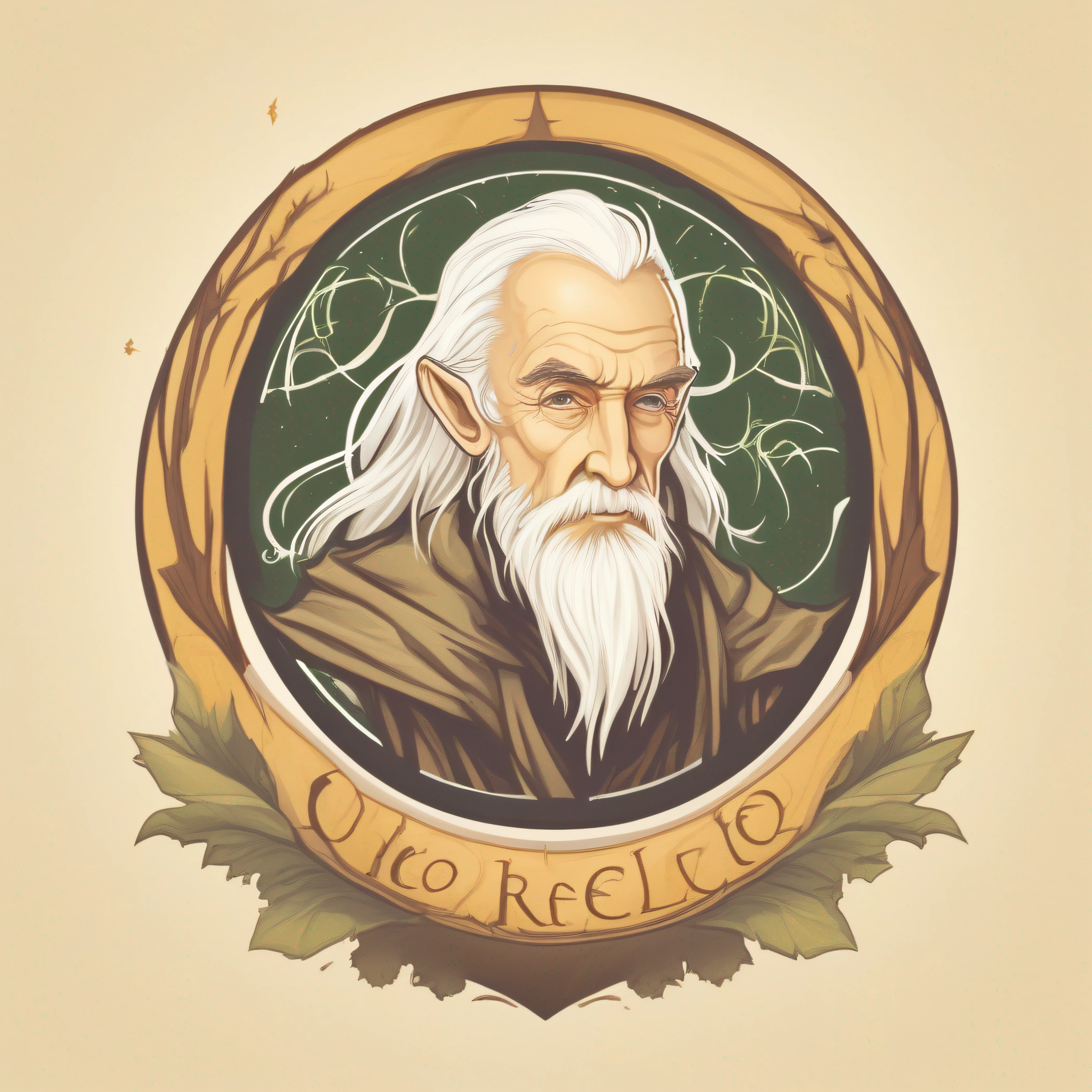 Logo, vector, logo design, vector, simple, flat, icon, minimalismo, centralizado, Mystical character, (um Elfo), universo de Tolkien, Artistas John Howe e Alan Lee.