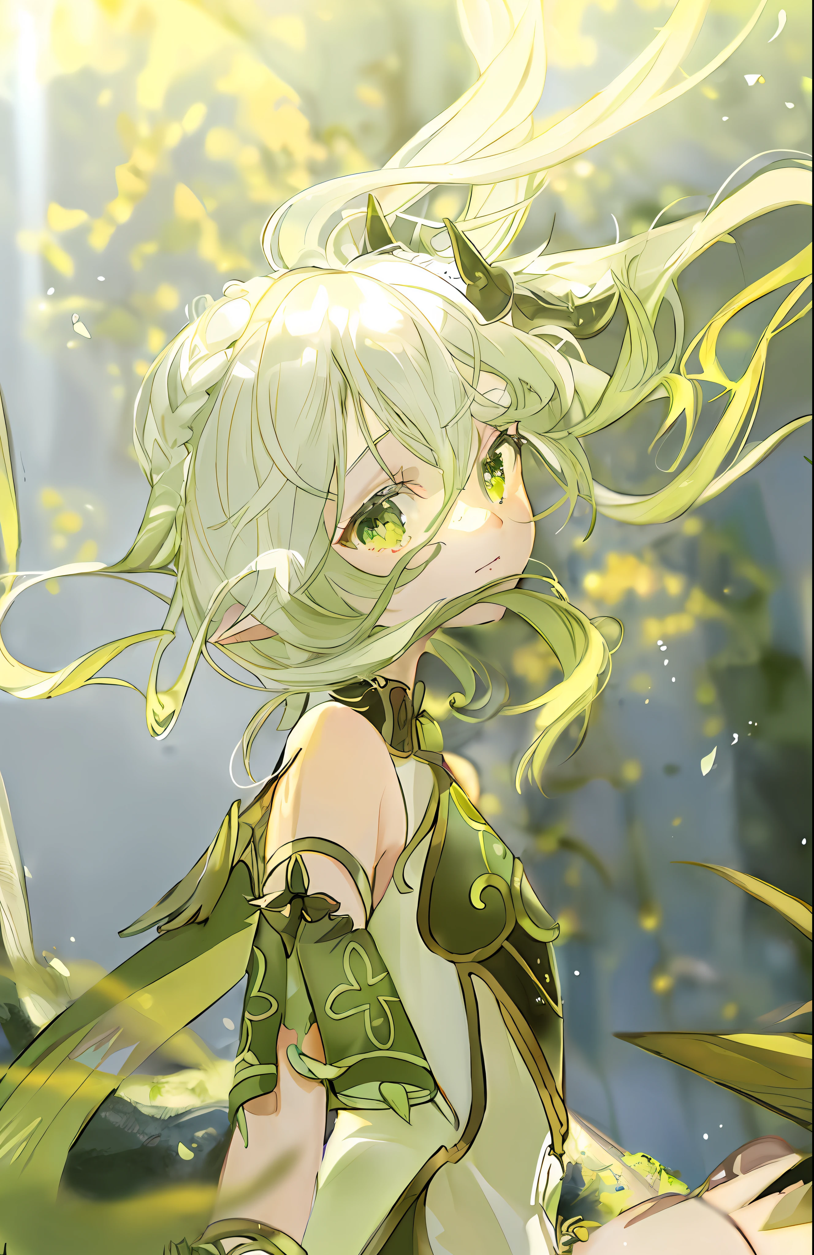 anime girl with long hair and green eyes sitting in the grass, fey queen of the summer forest, Portrait Chevaliers du Zodiaque Fille, Detailed digital anime art, Elf Girl, beautiful fantasy anime, Detailed key anime art, detailed anime art, rogue anime girl, Detailed anime artwork, anime visual of a cute girl, alluring elf princess knight, Anime art wallpaper 8 K