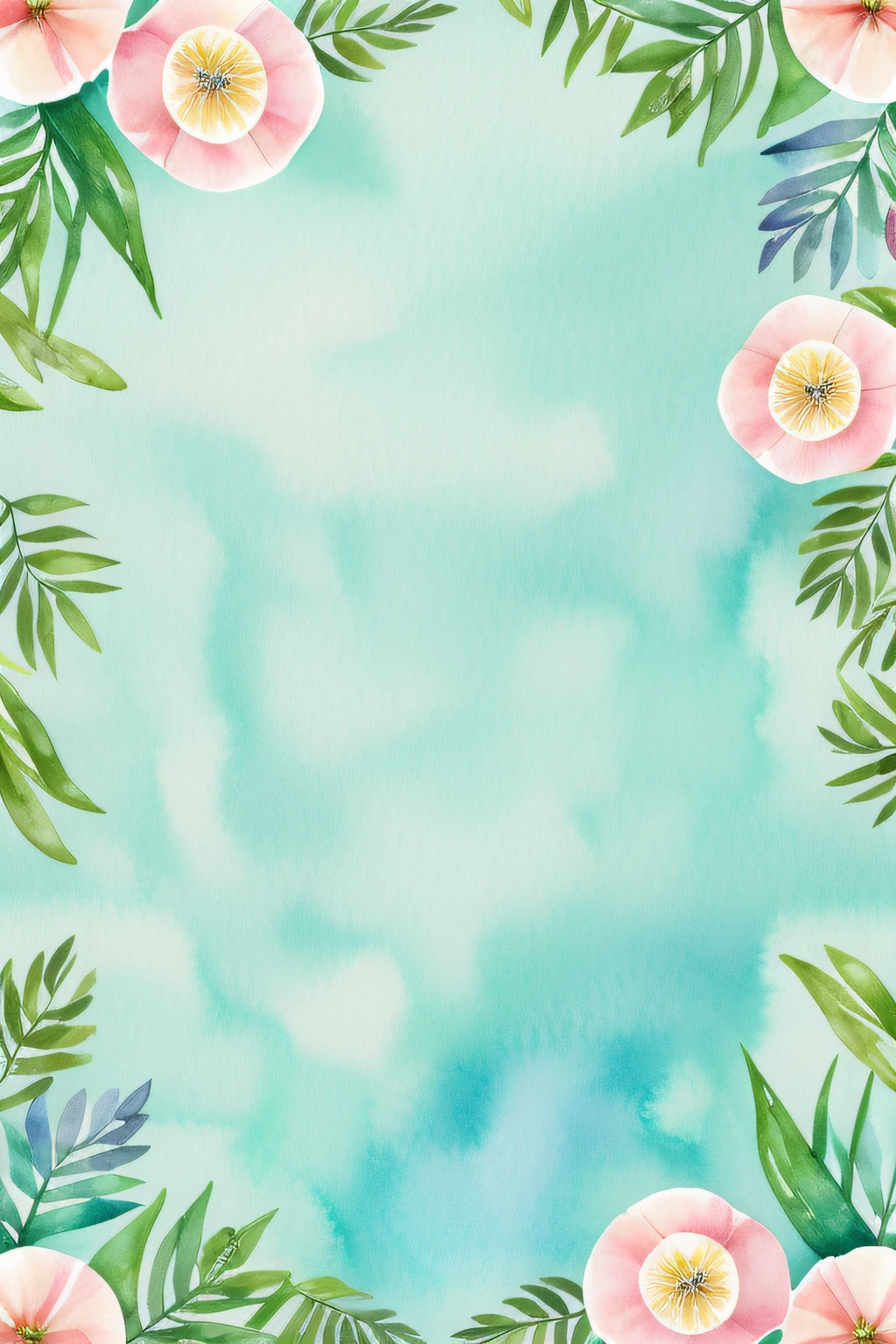 watercolor pattern of beautiful flowers, berries, ferns, leaves, calm colors on a #3b4195 color background. Watercolor paper texture.