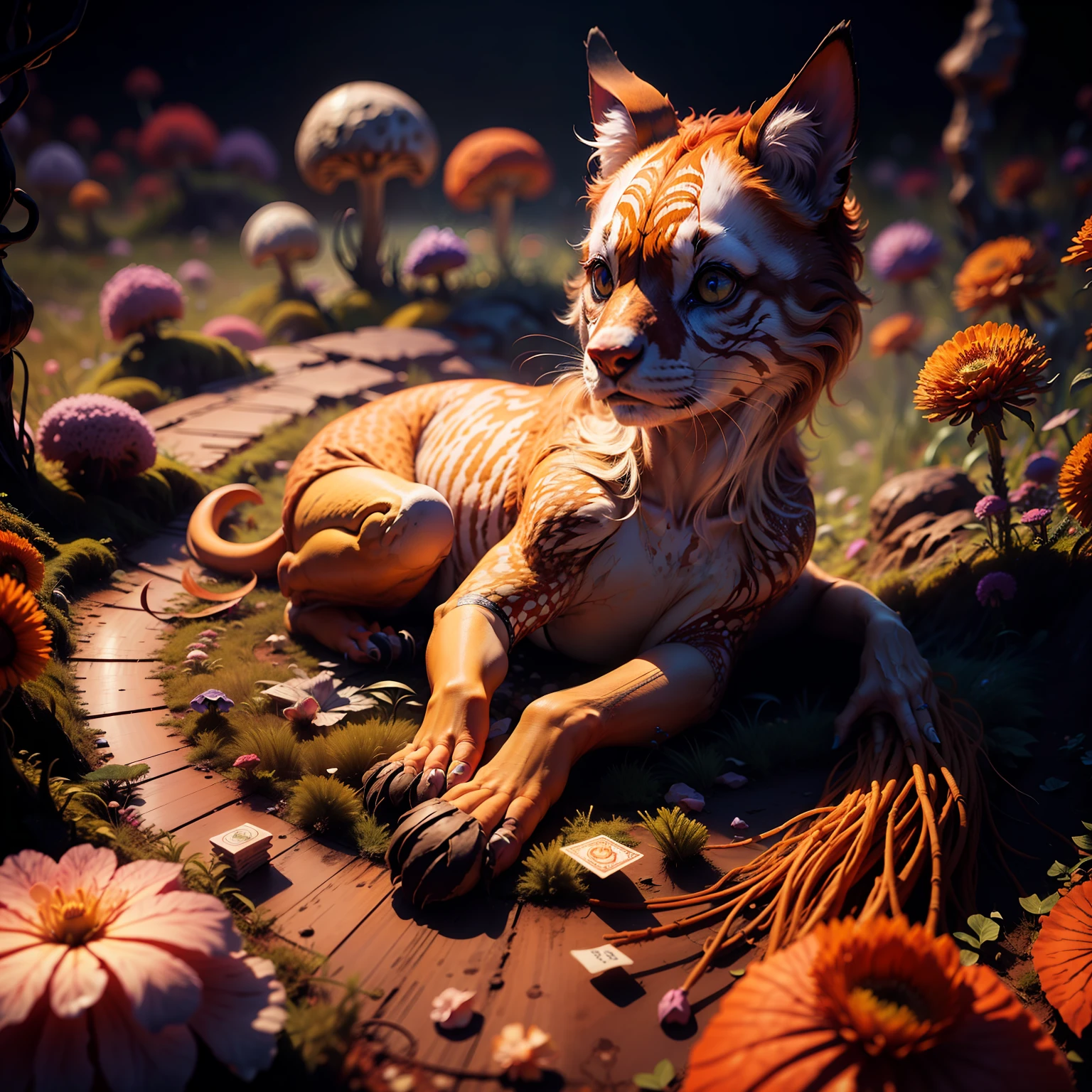 (melhor qualidade, obra-prima), detalhes ultra-realistas, image in CG wallpaper with 8K resolution, uma raposa linda em uma pose deslumbrante com pelagem vermelha, an impeccable soil, cartas do tarot.