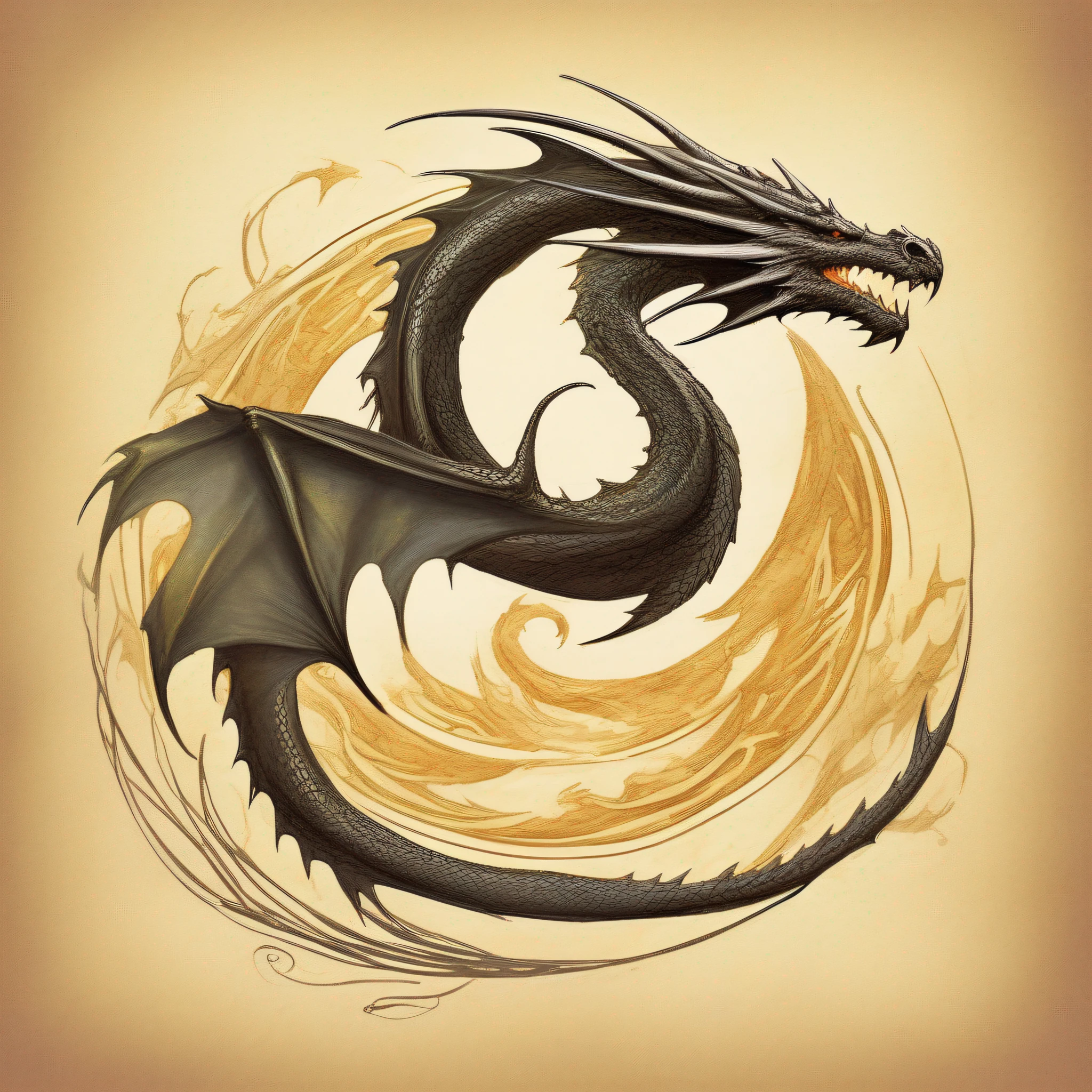 A dragon, Logo, vector, logo design, vector, simple, flat, icon, minimalismo, centralizado, uma Criatura do universo de Tolkien, Artistas John Howe e Alan Lee.