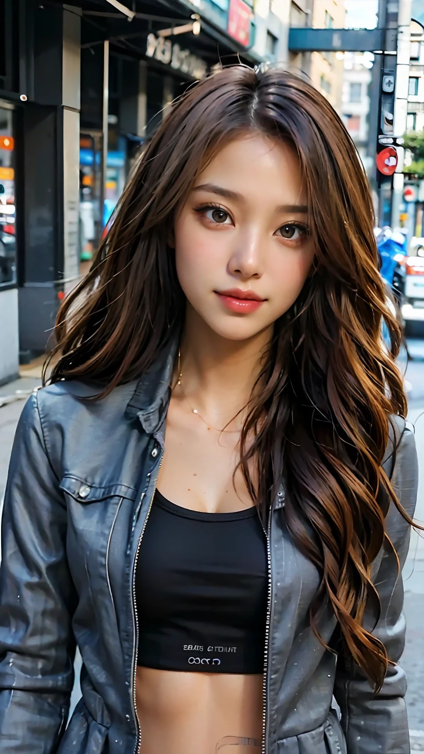 swim bikini, jeans, jeans jacket, peak cap, street, (upper body: 1.3), (RAW photography, top quality, masterpiece: 1.2), (realistic, photorealistic: 1.37), (aegyo sal: 1), professional lighting, photon mapping, radiosity, physically based rendering, pureerosface_ v1、