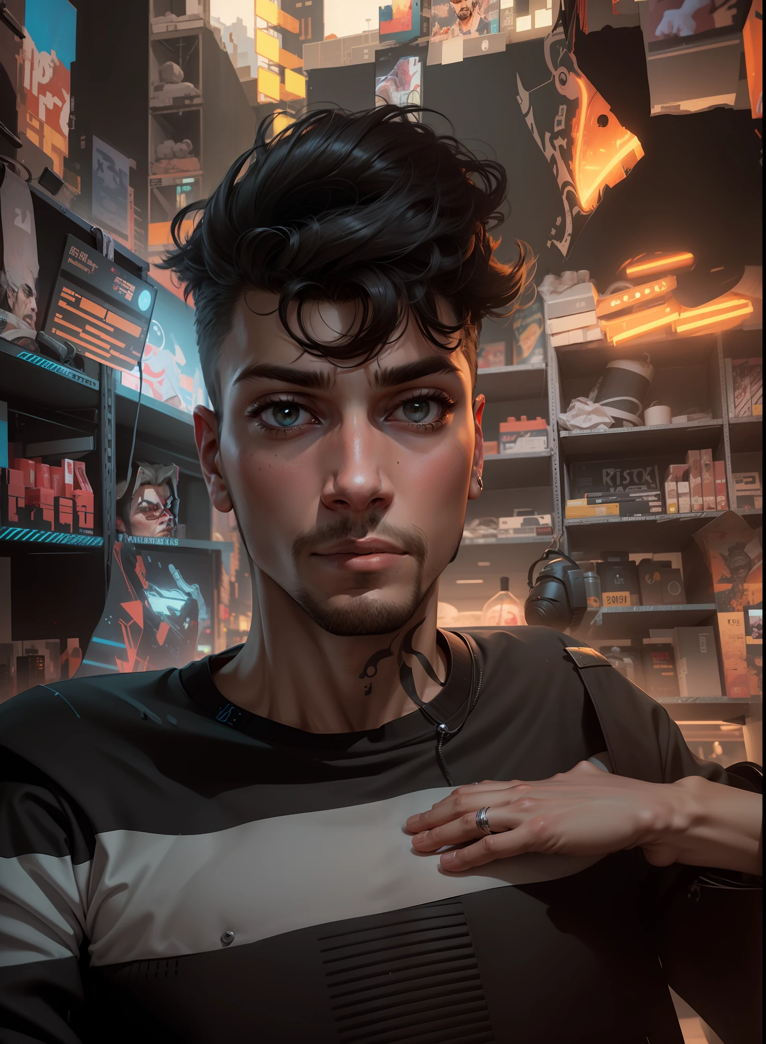 Change background cyberpunk handsome boy, realistic face, 8k, ultra realistic