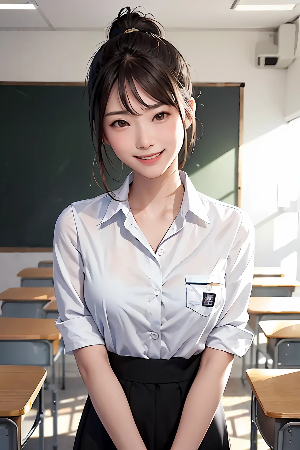 By Kaisen Chuui 1 Girl Solo White Collar Shirt Smiling Anatomy Watching Viewer's Classroom