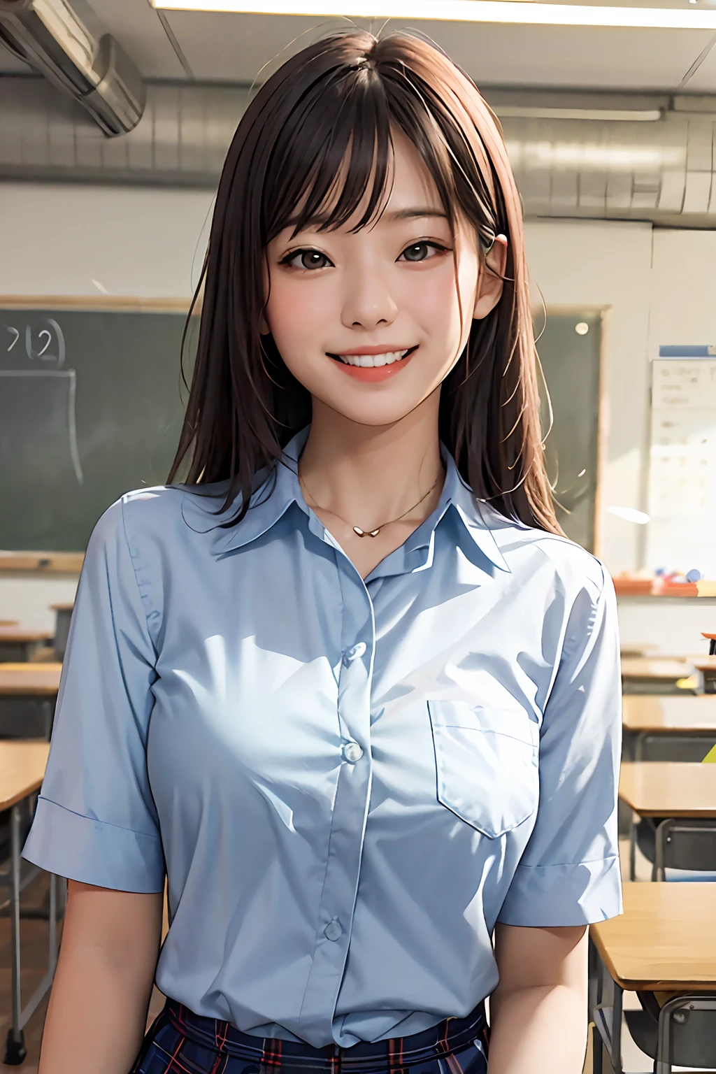 By Kaisen Chuui 1 Girl Solo White Collar Shirt Smiling Anatomy Watching Viewer's Classroom