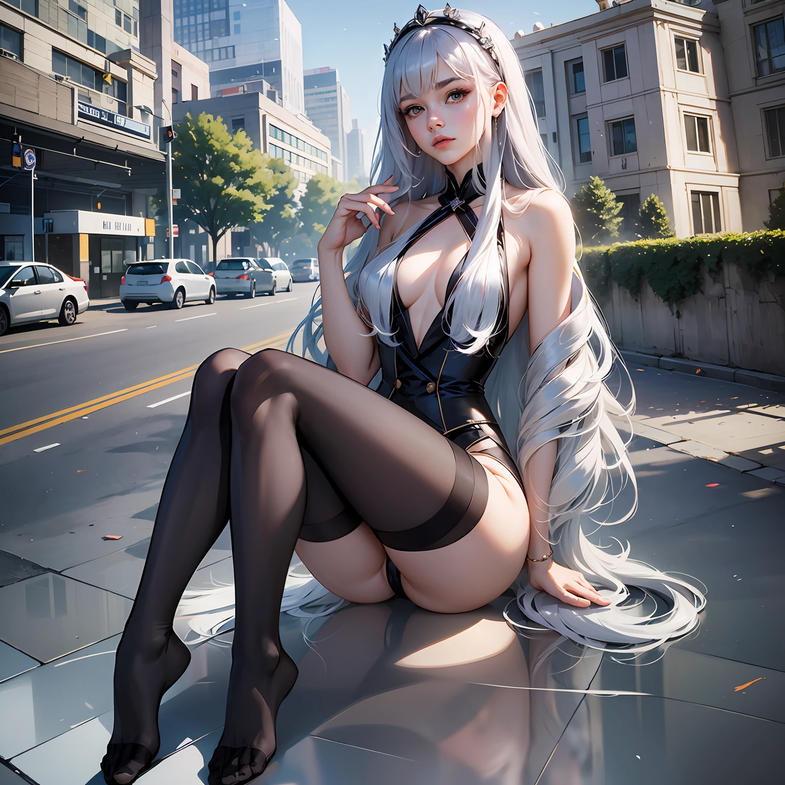 teens girl，Two-dimensional，white color hair，black lence stockings，It's amazing，best quailty --auto