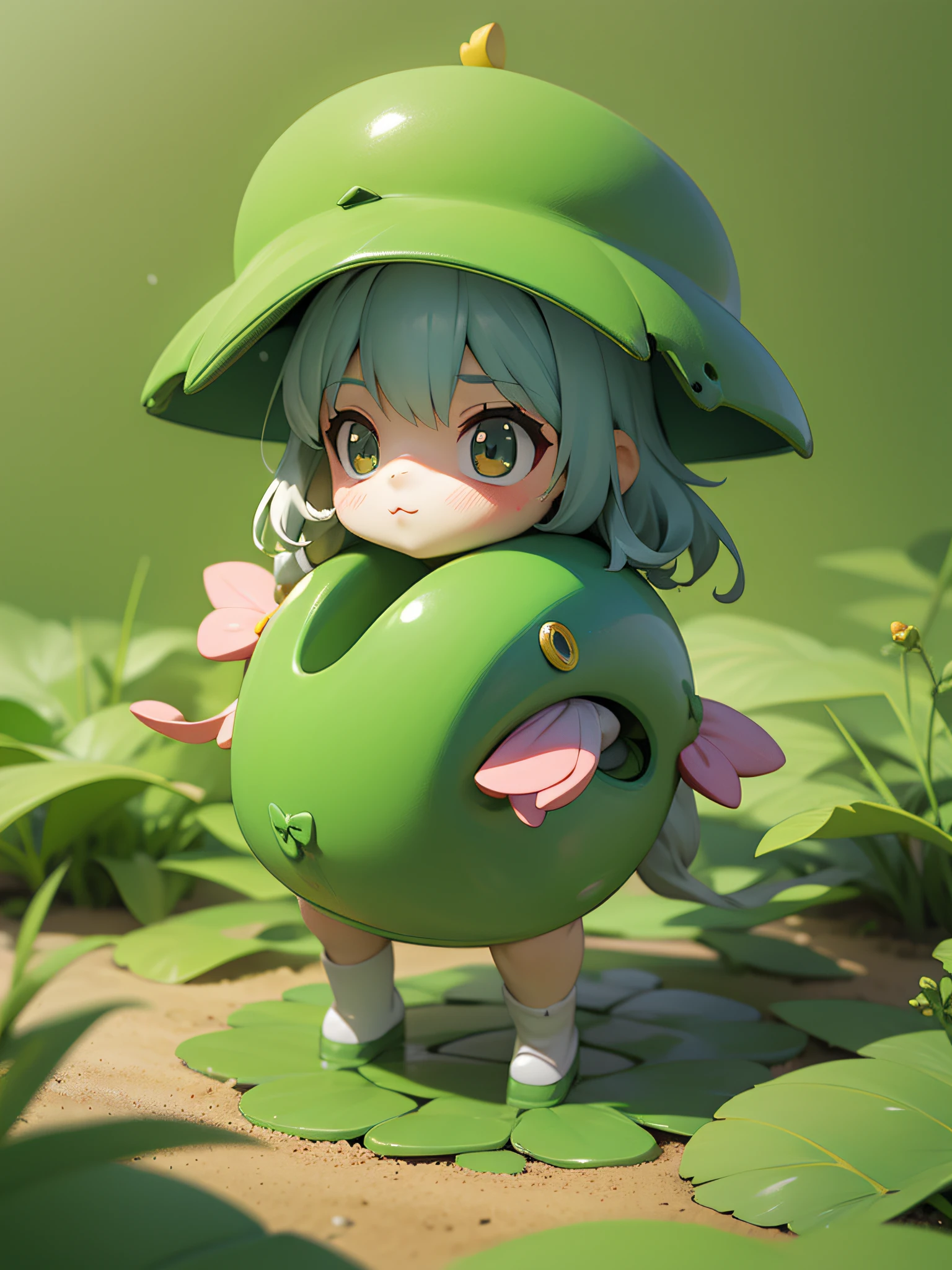 super cute girllP by pop mart, holding animalsea foam, beige pink, leaves in the backgroundlight rain, pond,ln the forest, there are animalsand plants, pastel color, mockup,blind box toyfine luster, clean background, 3D render, ocrender, best quality, 4k, ultra detoiled, --ar 3:4--niji 5