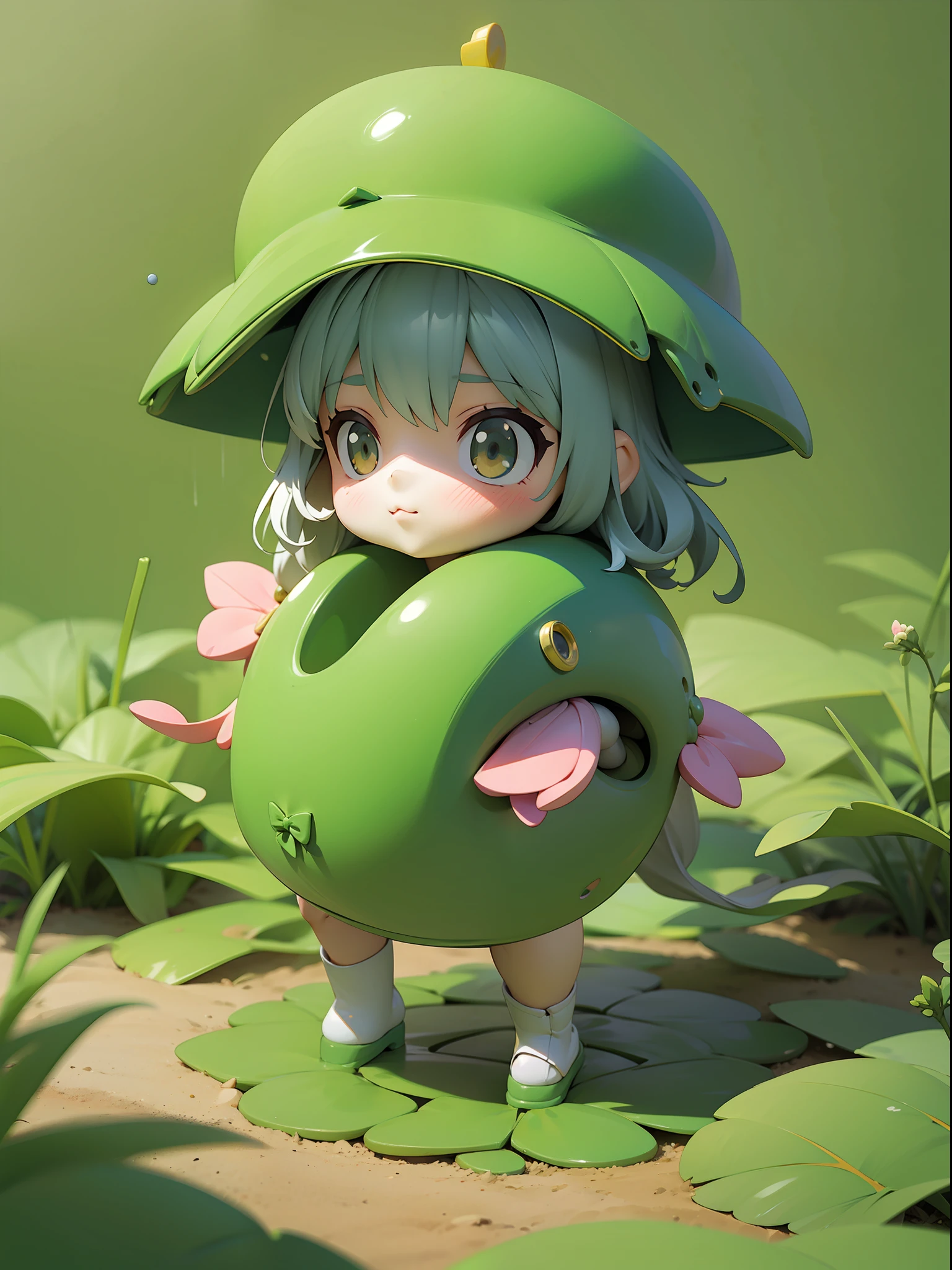 super cute girllP by pop mart, holding animalsea foam, beige pink, leaves in the backgroundlight rain, pond,ln the forest, there are animalsand plants, pastel color, mockup,blind box toyfine luster, clean background, 3D render, ocrender, best quality, 4k, ultra detoiled, --ar 3:4--niji 5