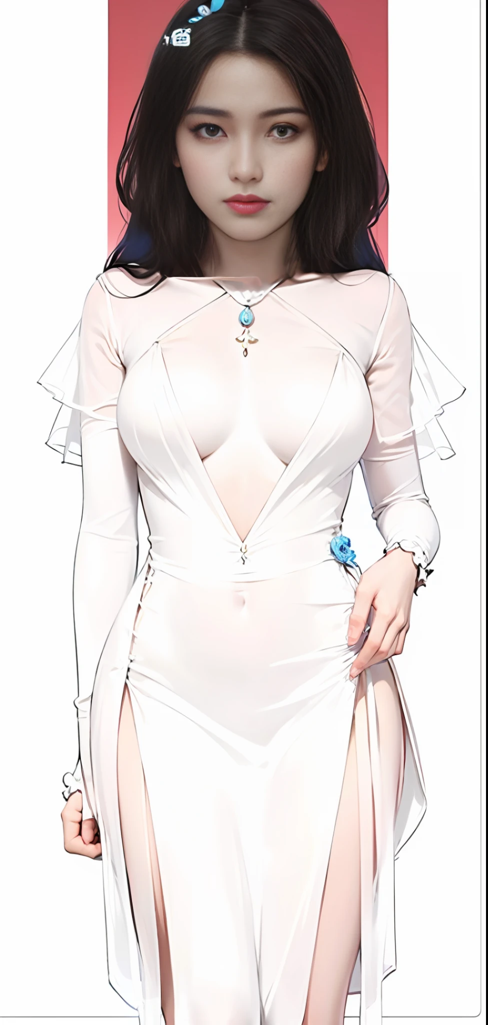 red colors,blue colors,purpleish color,rose flower background,Very gorgeous,A body that harmonizes with the head,The proportions are right,Beautiful flesh,The skin is smooth and delicate,Supple and red,Wearing a blue transparent gauze dress