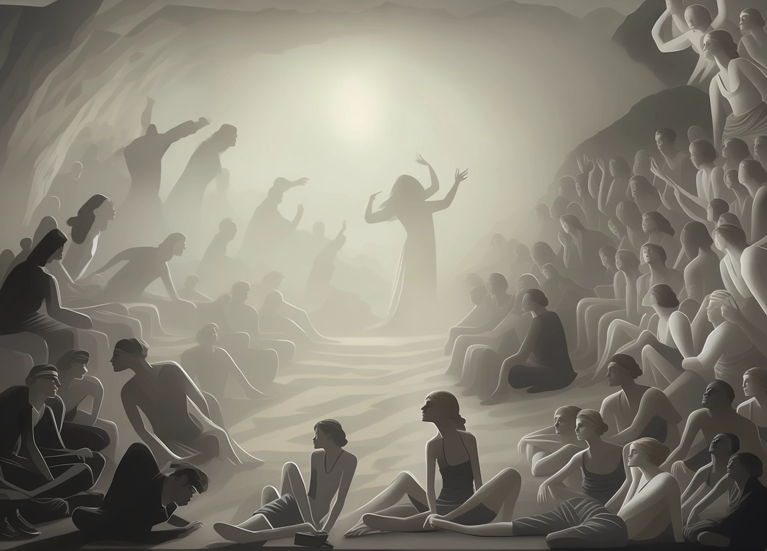 There were a lot of naked people in the cave，There is a light shining, inspired by Louis Janmot, inspired by Jens Ferdinand Willumsen, baroque digital painting, Inspired by Theodore Chaserio, inspired by Johann Kaspar Füssli, painting of white human figures, inspired by François Joseph Heim, Venus, greek myth digital painting