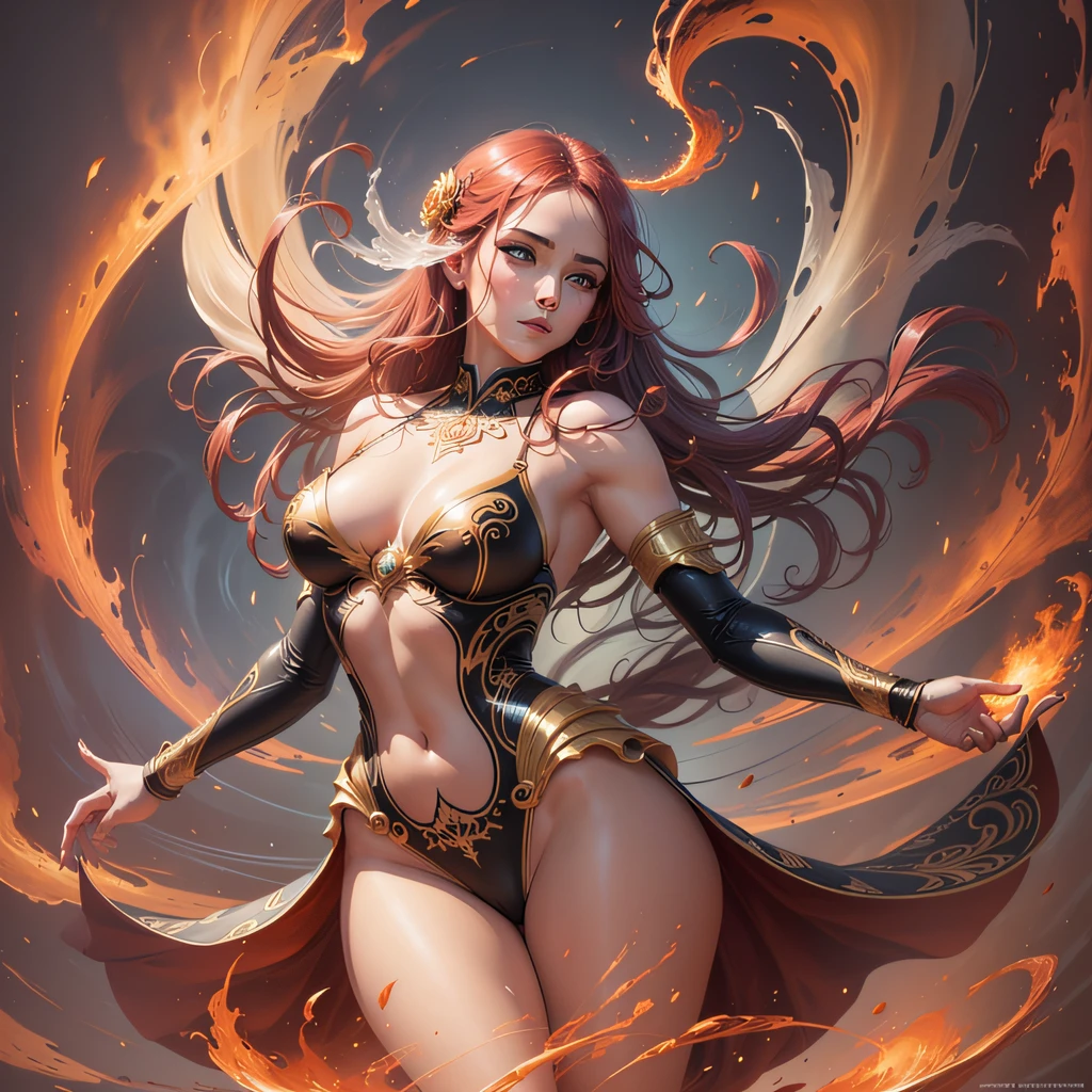(Realistic, Photo Realistic: 1.3), Extremely Refined and Beautiful, Amazing, Fine Detail, (Best Illustration), (Best Shadow), Intricate, (Behind an Orange Chinese Dragon (Dragon: 1.4), Surrounded by Flames, Black Mountains, Trees, Magma, Wind, Long Wavy Body, Fangs, Fantasy, Mythology, High Quality, Highly Detailed, Epic, Particle Effects, Dynamic Effects, Surround), Clouds, Sunset, Sharp Focus, Volumetric Fog, 8k Ultra HD, DSLR, High Quality, (Film Grain: 1.4), Fujifilm XT3,Official Art, Unified 8K Wallpaper, Super Detailed, Beautiful and Beautiful, Best Quality, (Tangled, Entangled), (Fractal Art: 1.4), 1 Girl, Chinese, Gorgeous Hanfu Short Skirt, Calf, Navel, Very Detailed, Dynamic Angle, Denim Shot, (Most Beautiful Chaotic Shape), Flow, (Bright Colors), OC, (Half: 1.2), China, (Tape: 1.3), (Dream: 1.5), (Hanfu: 1.5), (Smile: 0.5), (Chinese God 1.3), Complex, Ultra Detailed, (Skin Dents), Female, Detailed Body, (Detailed Face: 1.1), (Contoured Iris), (Watercolor Lenses), (Perfect Eyes), Gorgeous, (Masterpiece: 1.2), (Best Quality: 1.2), Wide Buttocks, Thick Thighs, (Big Tits: 1.2) and (Big Breasts: 1.2), Detailed Background, Cinematic Light, Best Shadows, Cute Detail Face, Dramatic Light, Intricate Details, Long Flowing Hair, Ethereal Light, Wide Angle, Solo, full body, colorful, flame, charming, enchanting,, thin waist, gorgeous goddess, Buddha-figure, absurd long hair, pale gold eyes, looking at the audience, delicate patterns, precious stones, gold, diamonds, fine feathers, volumetric light, holiness, backlight, opposite, girl with antler decoration on her head, girl with orange hair --auto