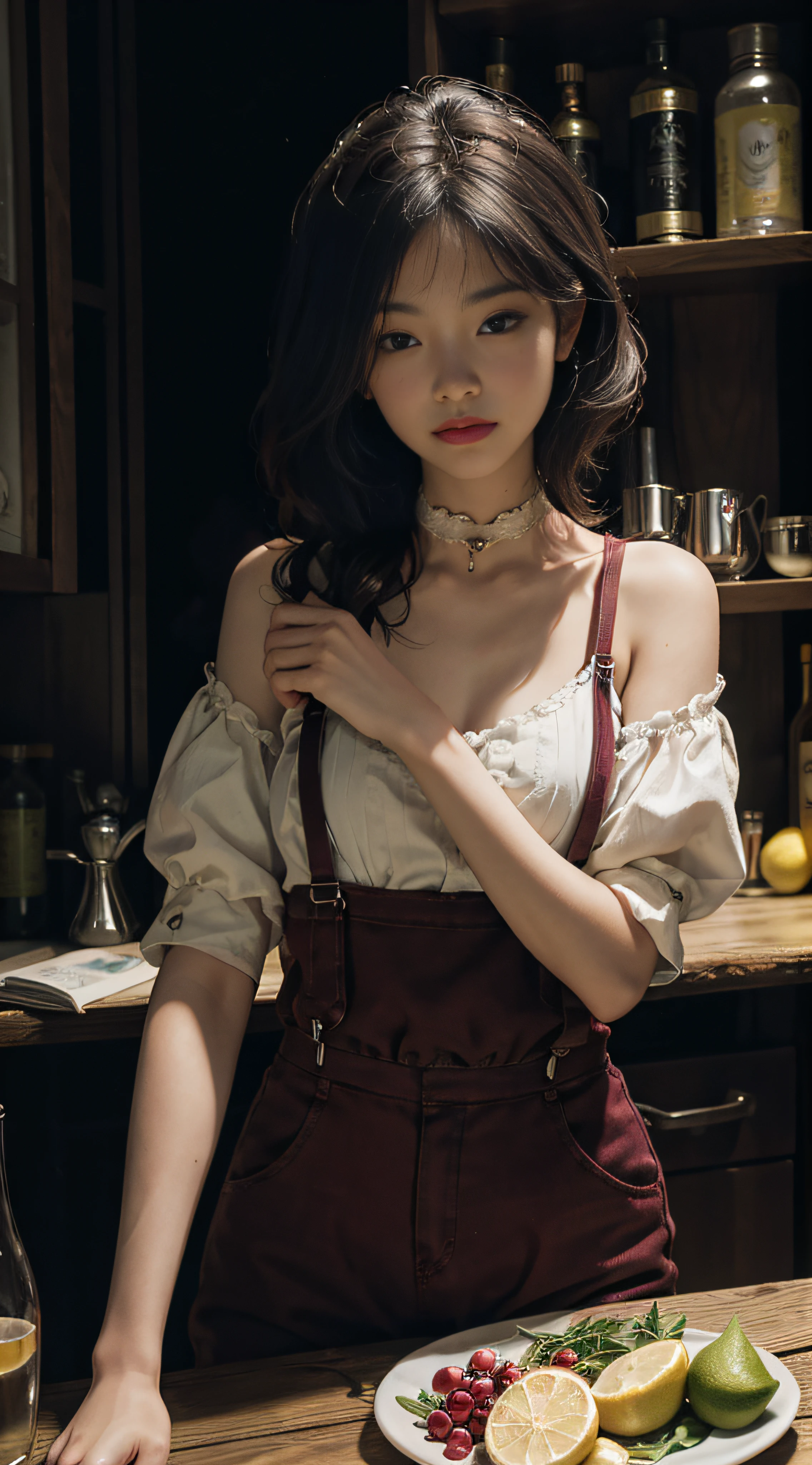 body complet,mistic,Photo by Brandon Wolfermüster,Surreal dreams,Burgundy suspenders,lemon juice,lemons