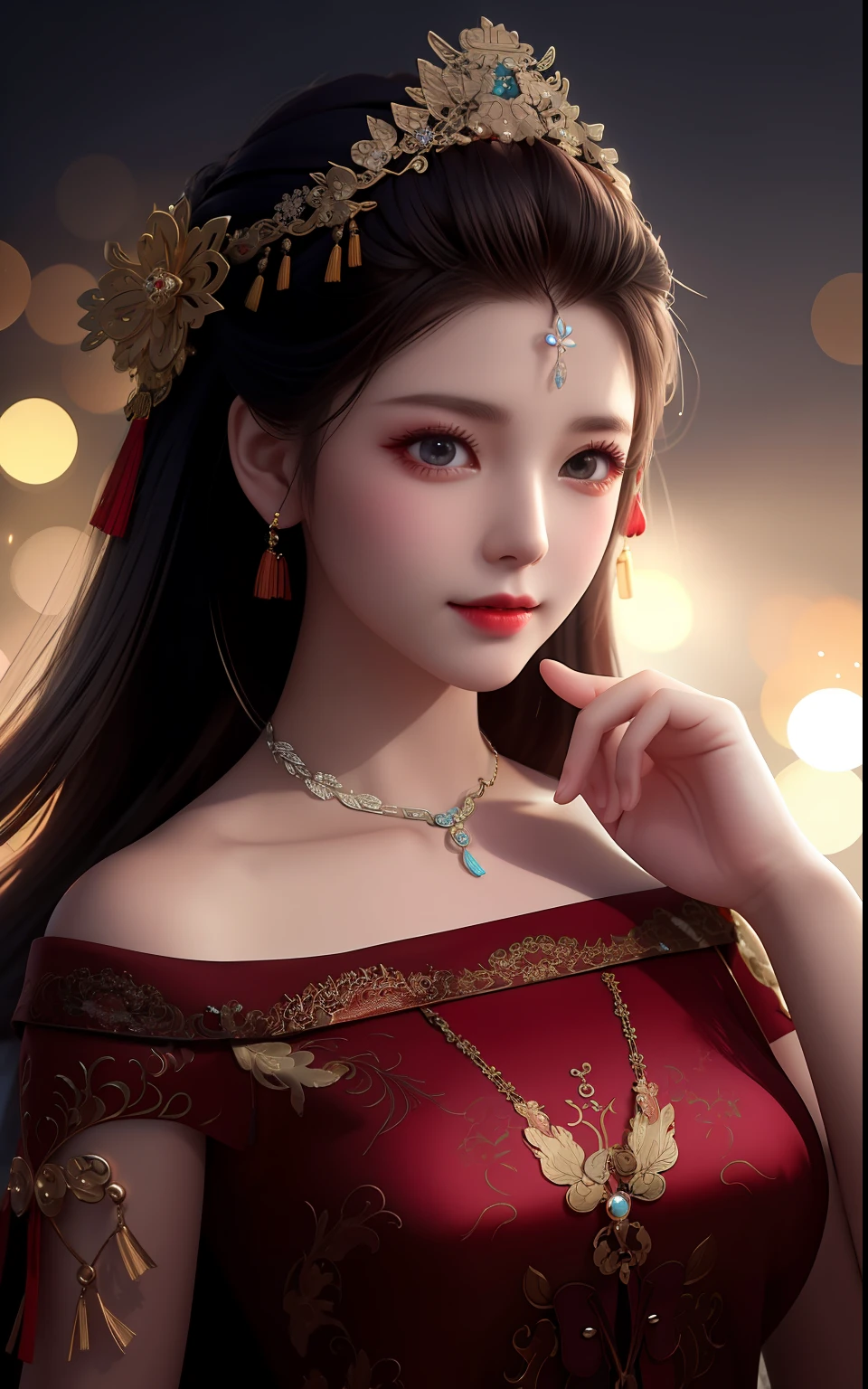 A high resolution,1girl,(Seductive smile:0.8),Chinese Hanfu，red color Hanfu，hair adornments，snow landscape，beautfully face，Ultra HD images，Intricate and detailed light and refraction，Delicate and high-quality atmospheric lighting，Octane rendering engine，Focus Sharp，highcontrast，A high resolution，Film concept photography，whaite hair