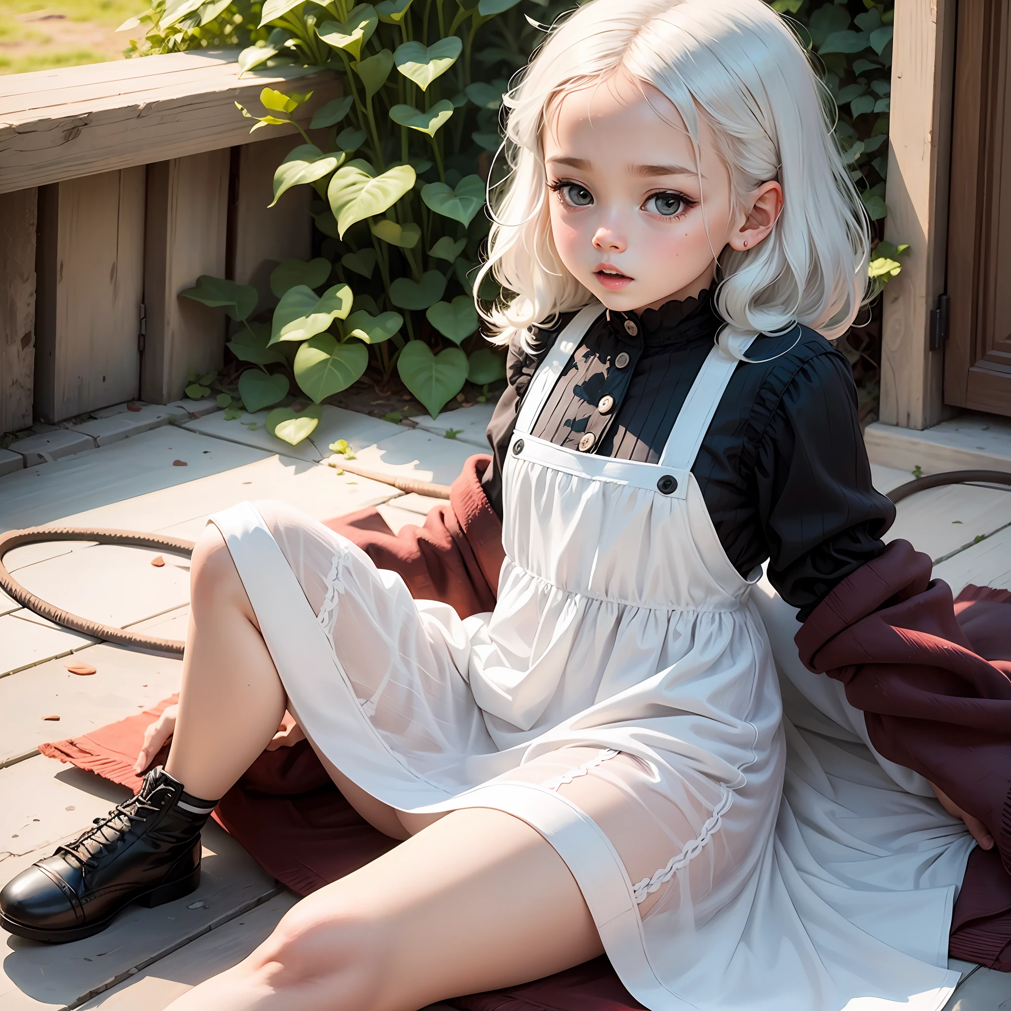 White dress blue suspender with white hair --auto