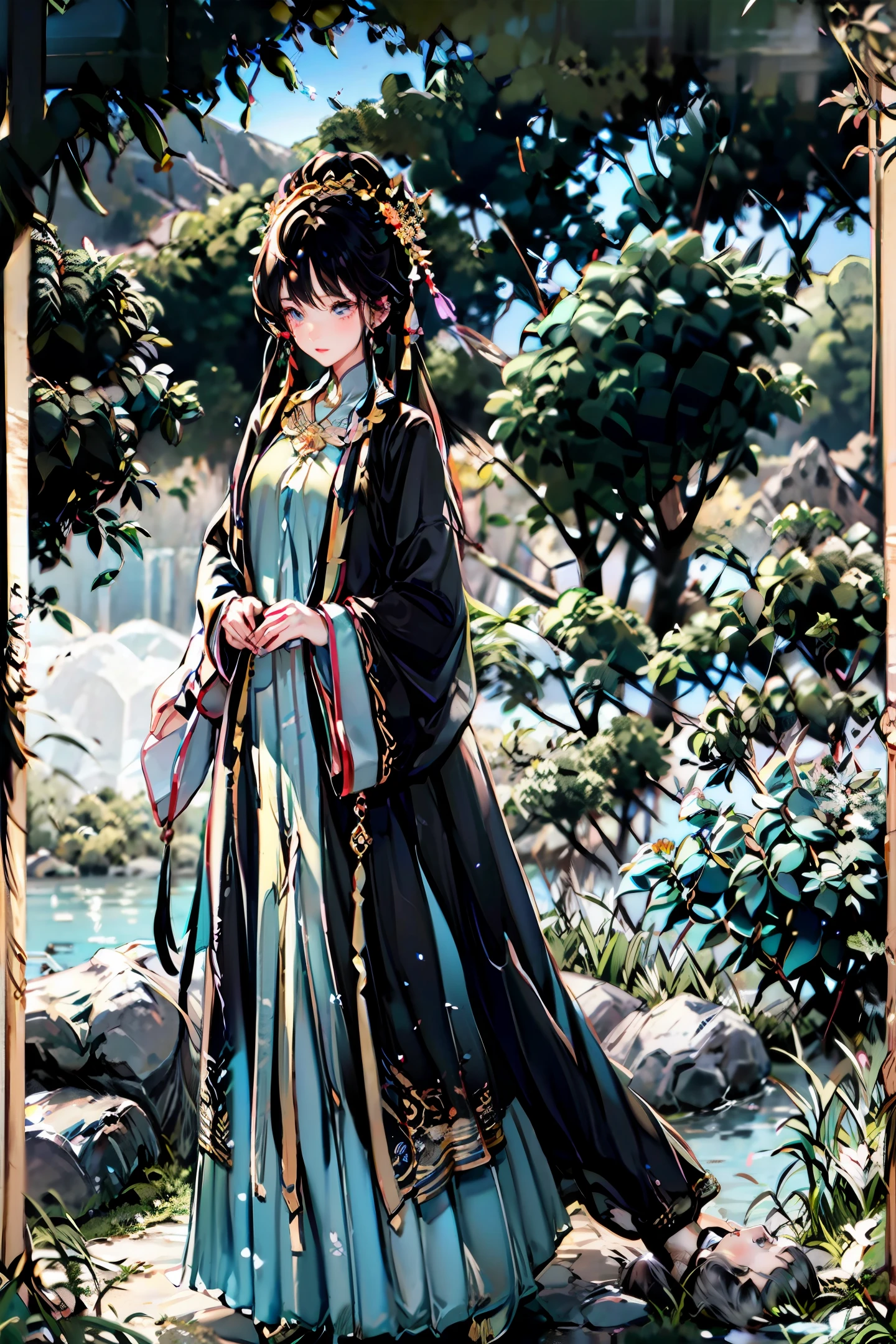 1 girl, serene expression, mesmerizing eyes, straight long hair, flowing dress, poised posture, porcelain skin, subtle blush, crystal pendant
BREAK
golden hour, (rim lighting):1.2, warm tones, sun flare, soft shadows, vibrant colors, painterly effect, dreamy atmosphere
BREAK
scenic lake, distant mountains, willow tree, calm water, reflection, sunlit clouds, peaceful ambiance, idyllic sunset, ultra detailed, official art, unity 8k wallpaper
, zentangle, mandala