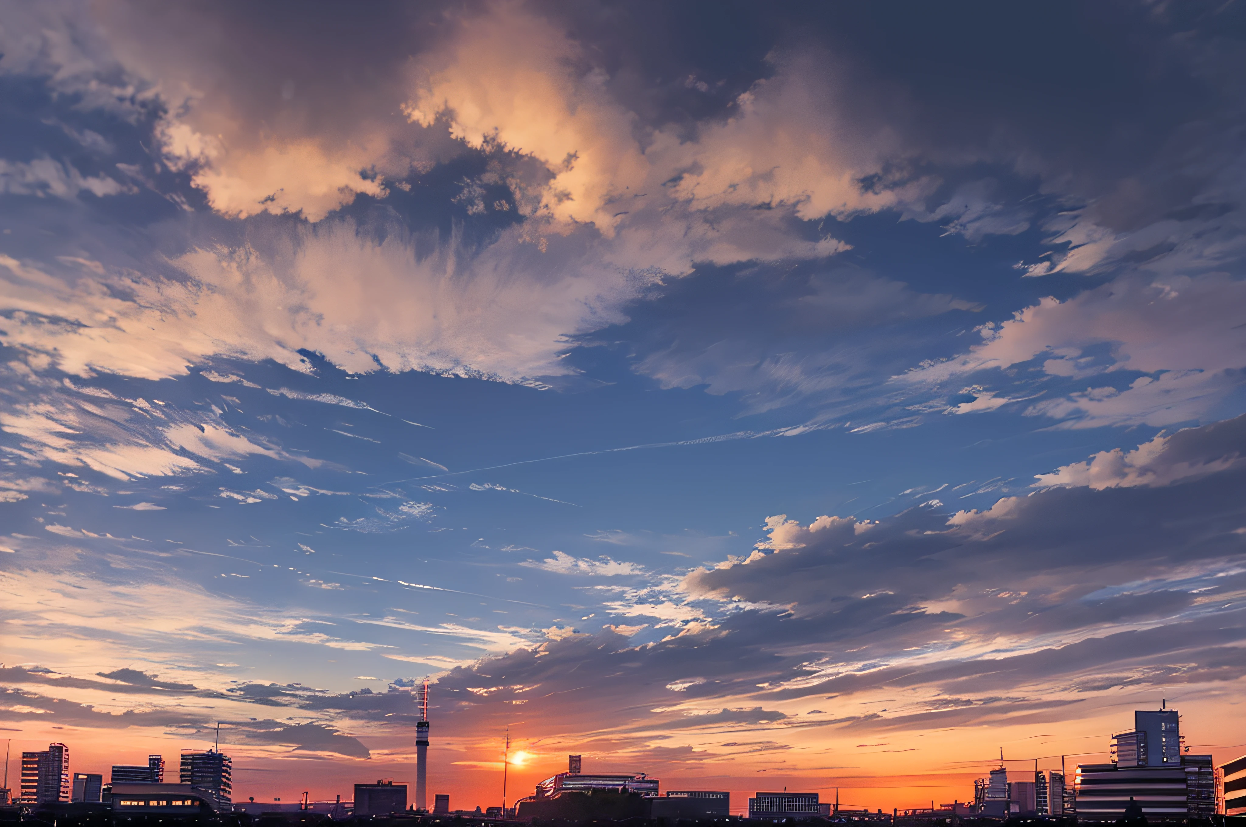 araffes in the sky with a city in the background, sky setting, with vibrant sky, sky line, it is sunset, panorama view of the sky, twilight skyline, sunset sky in background, Sunset sky, dusk sunset in background, Dusk sky, city sunset, sunset kanagawa prefecture, Evening sky, twilight sky, sunset in the background, sky in a background