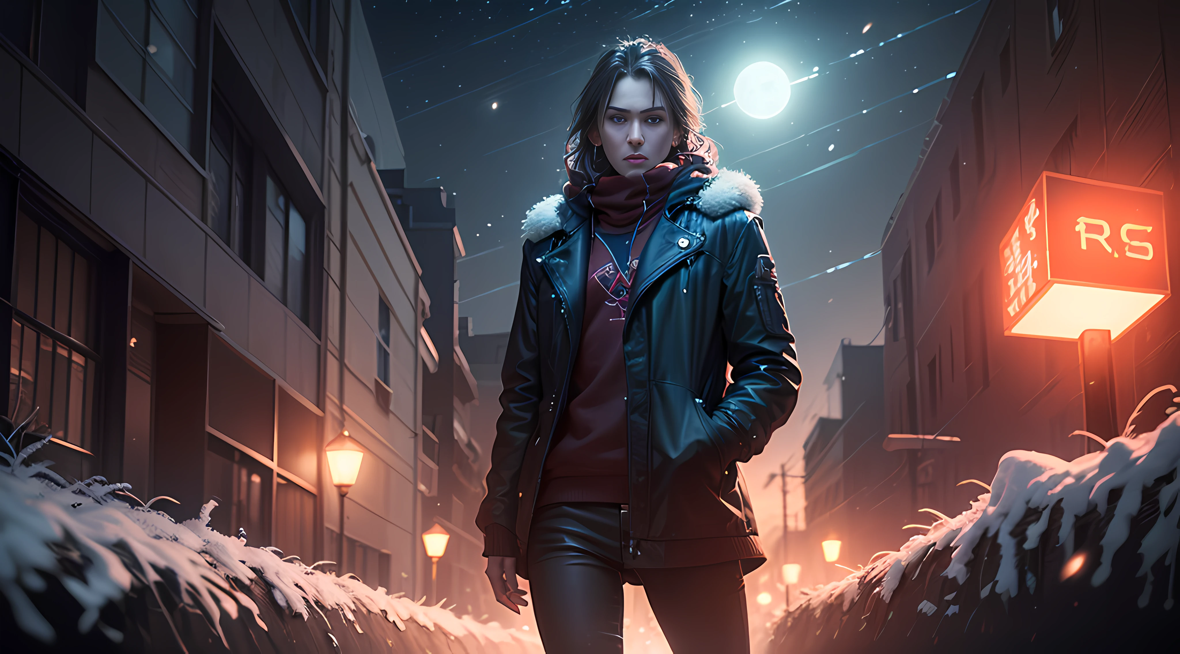 (Reckless human decision-making)Banished to the moon,(Struggling to survive)Return to Earth,(Neon Darkness - Wanderer)-(The Prophet's Eye)+(Realistic CG:1.3)+(Red light illuminates)-(Snowflakes flying)+(Depth scenes are standard)+(Blurry smoke:0.9)+(deserted:0.8)-(sixth sense).