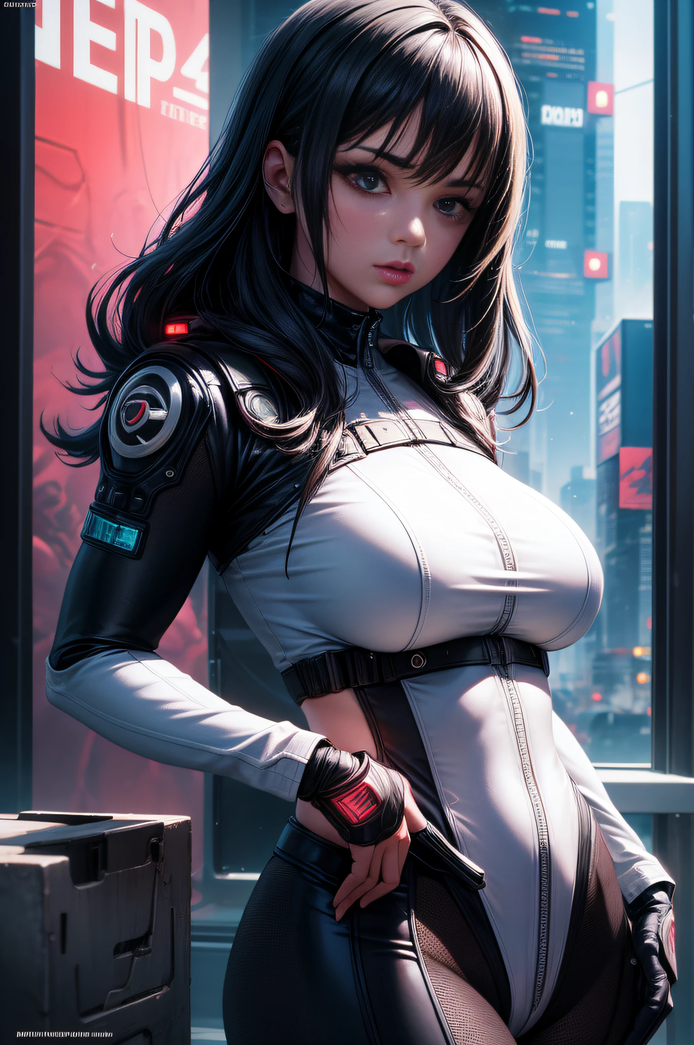 one very beautiful woman, cyberpunk style, gradient hair, expressive hair, shiny hair, UHD, retina, masterpiece, ccurate, anatomically correct, textured skin, super detail, high details, high quality, award winning, best quality, highres, 1080P, HD, 4K, 8k, 16k