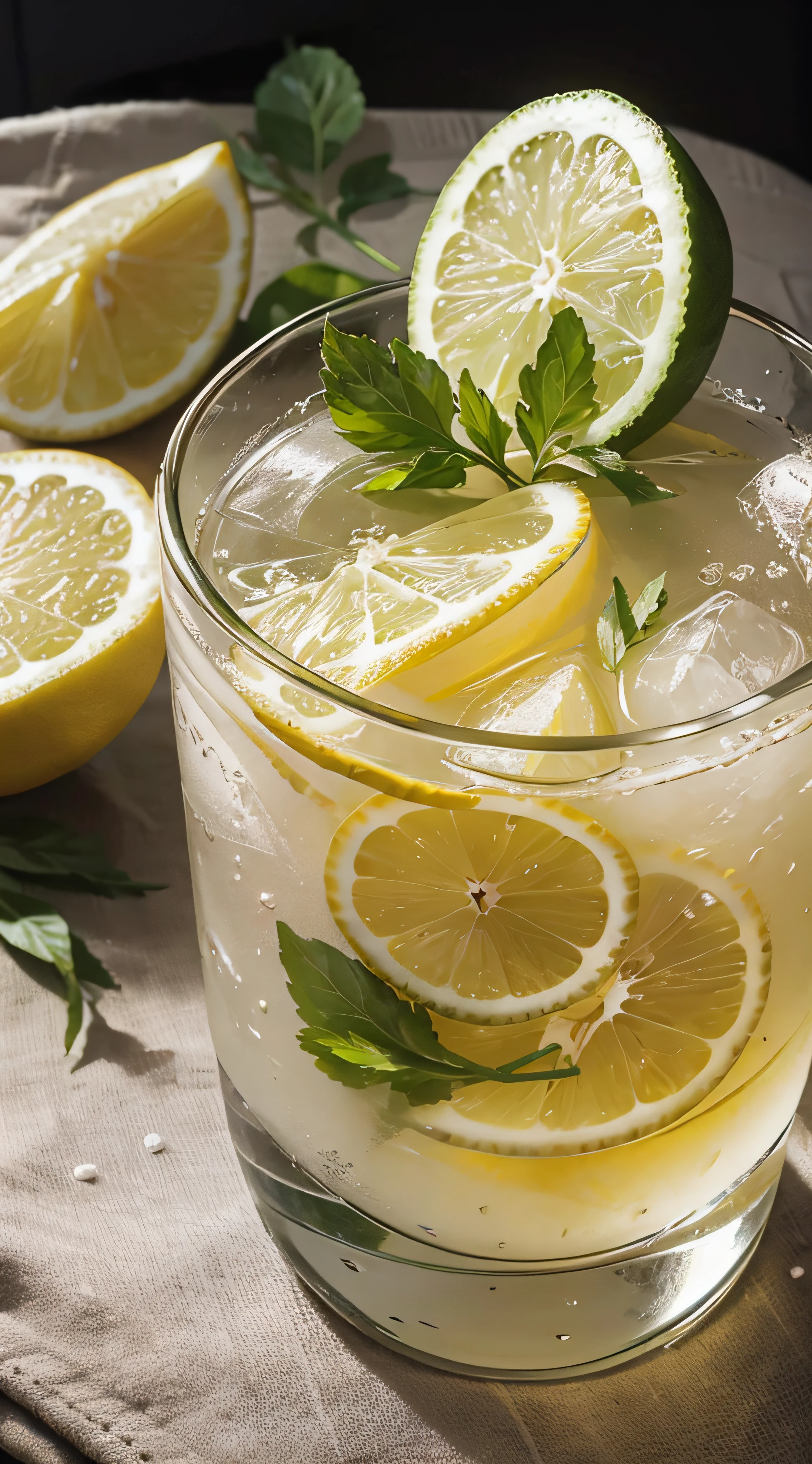 Glass showcase，Various fruits，lemon juice，