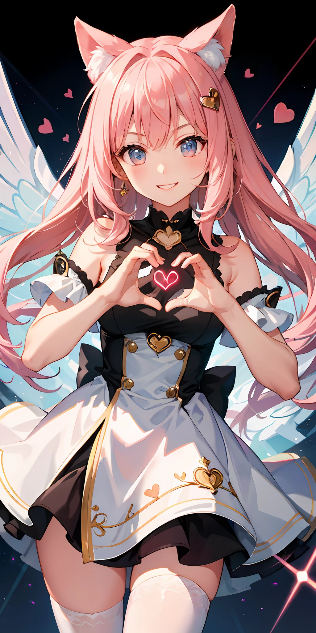 absurdres, highres
BREAK
one girl shooting wide (laser:1.2) in shape of heart at viewer, (heart shaped hands:1.3), Pink (magical girl) costume, smile, happy, (fractal:1.2) (laser rays of light shape of heart:1.2) effect, growing heart, (ripple)
BREAK
Lovely and cute background
BREAK