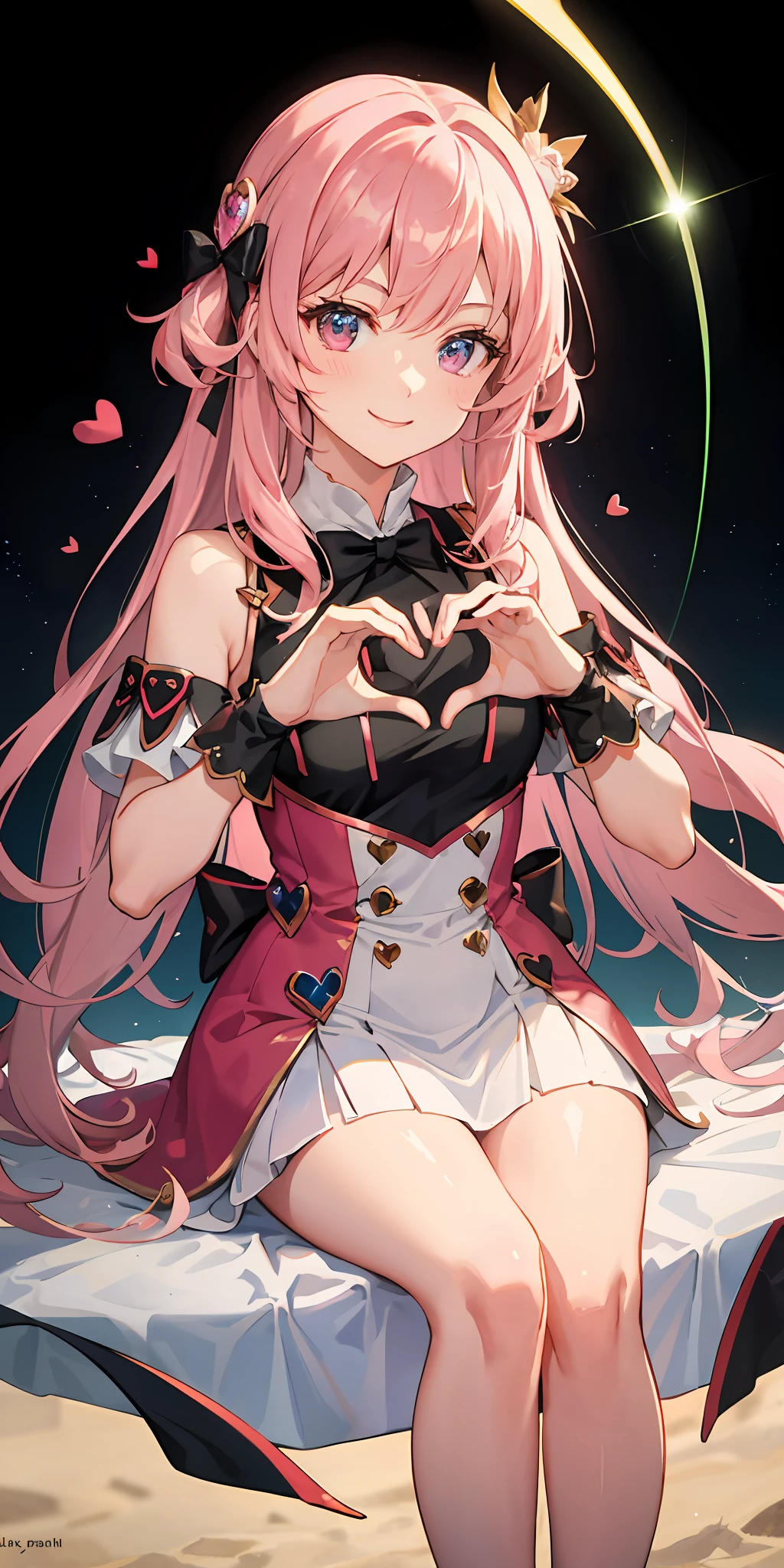 absurdres, highres
BREAK
one girl shooting wide (laser:1.2) in shape of heart at viewer, (heart shaped hands:1.3), Pink (magical girl) costume, smile, happy, (fractal:1.2) (laser rays of light shape of heart:1.2) effect, growing heart, (ripple)
BREAK
Lovely and cute background
BREAK