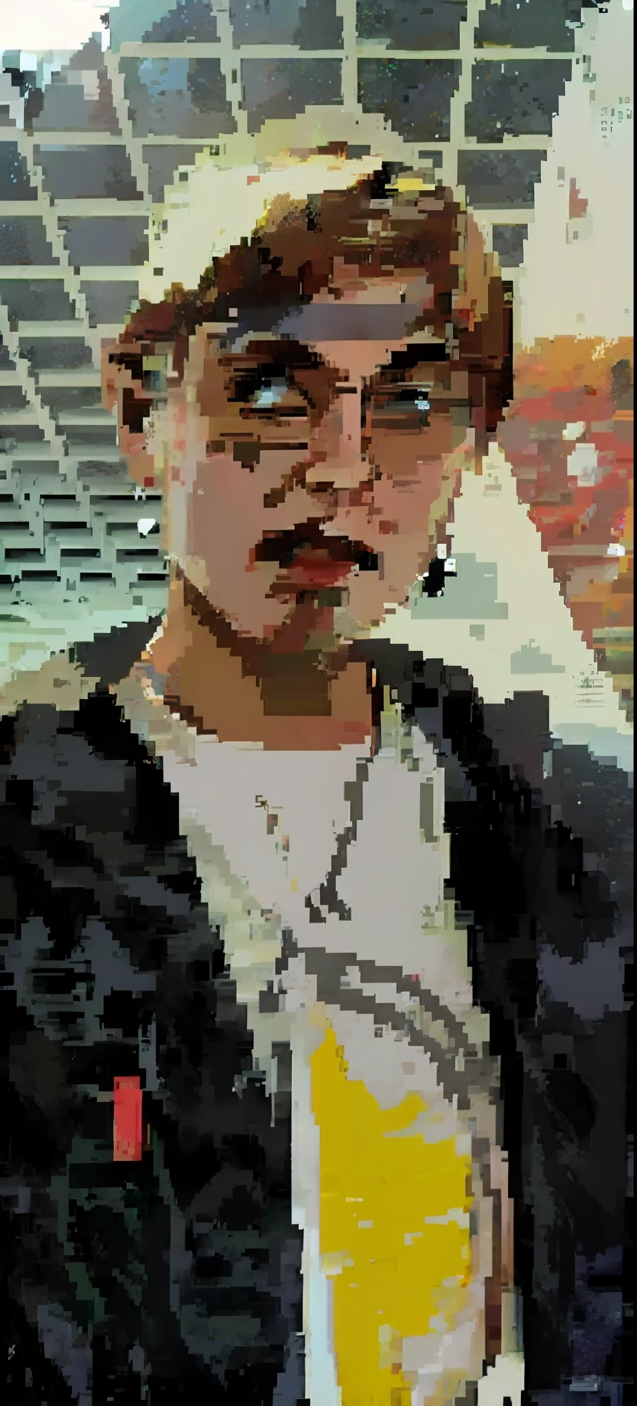 Pixelate the person in the picture