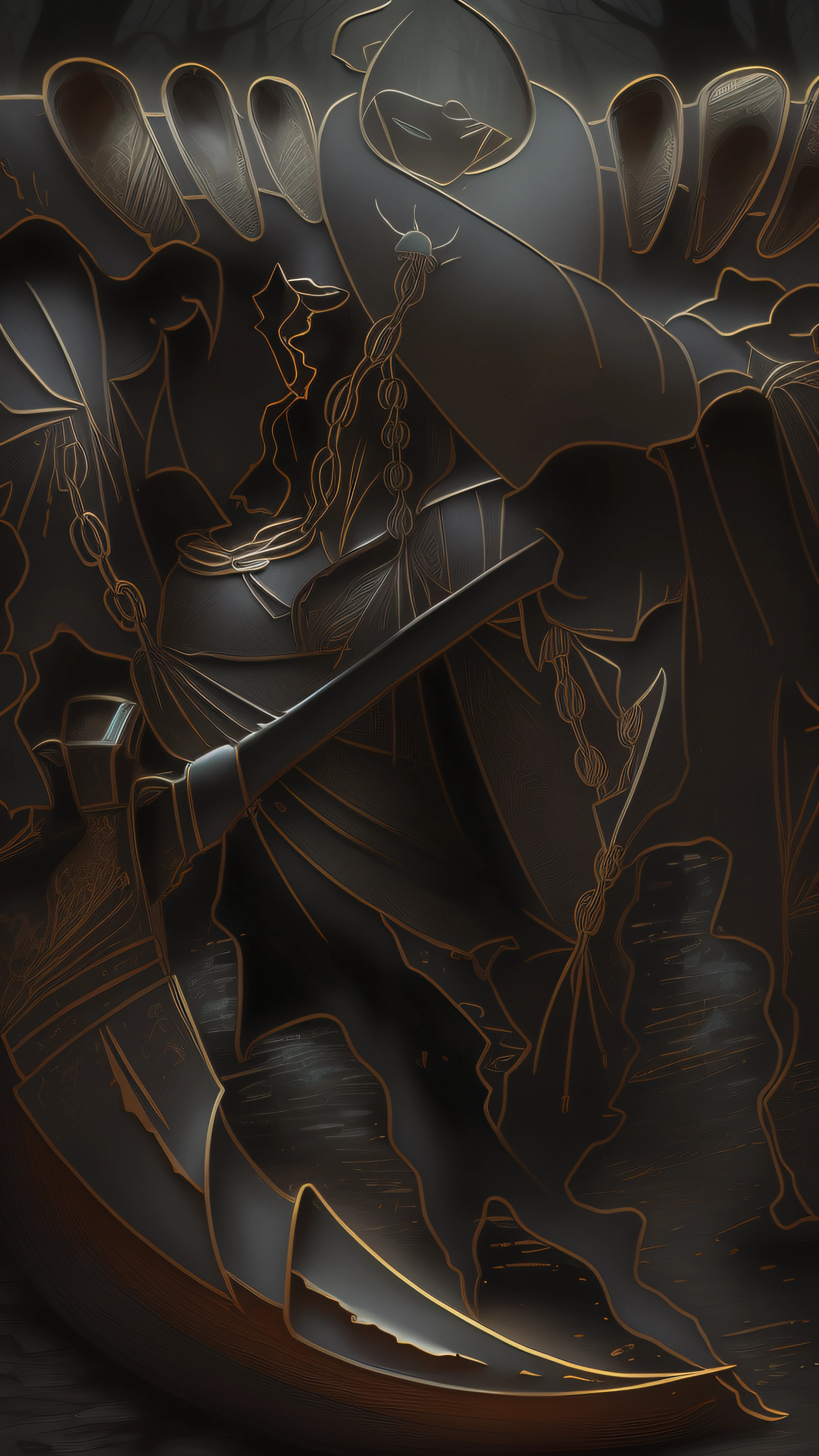 there is a man in a costume holding a sword in a forest, pintado como uma arte conceitual de jogo, arte de fantasia digital 2d detalhada, pintado no estilo arcano, Vencedor do concurso Polycount, arte conceitual estilizada, arte conceitual sombria, arte conceitual acabada, Vencedor do concurso Artstation, cavaleiro morto-vivo, arte conceitual arcana, Epic Fantasy Digital Art Style