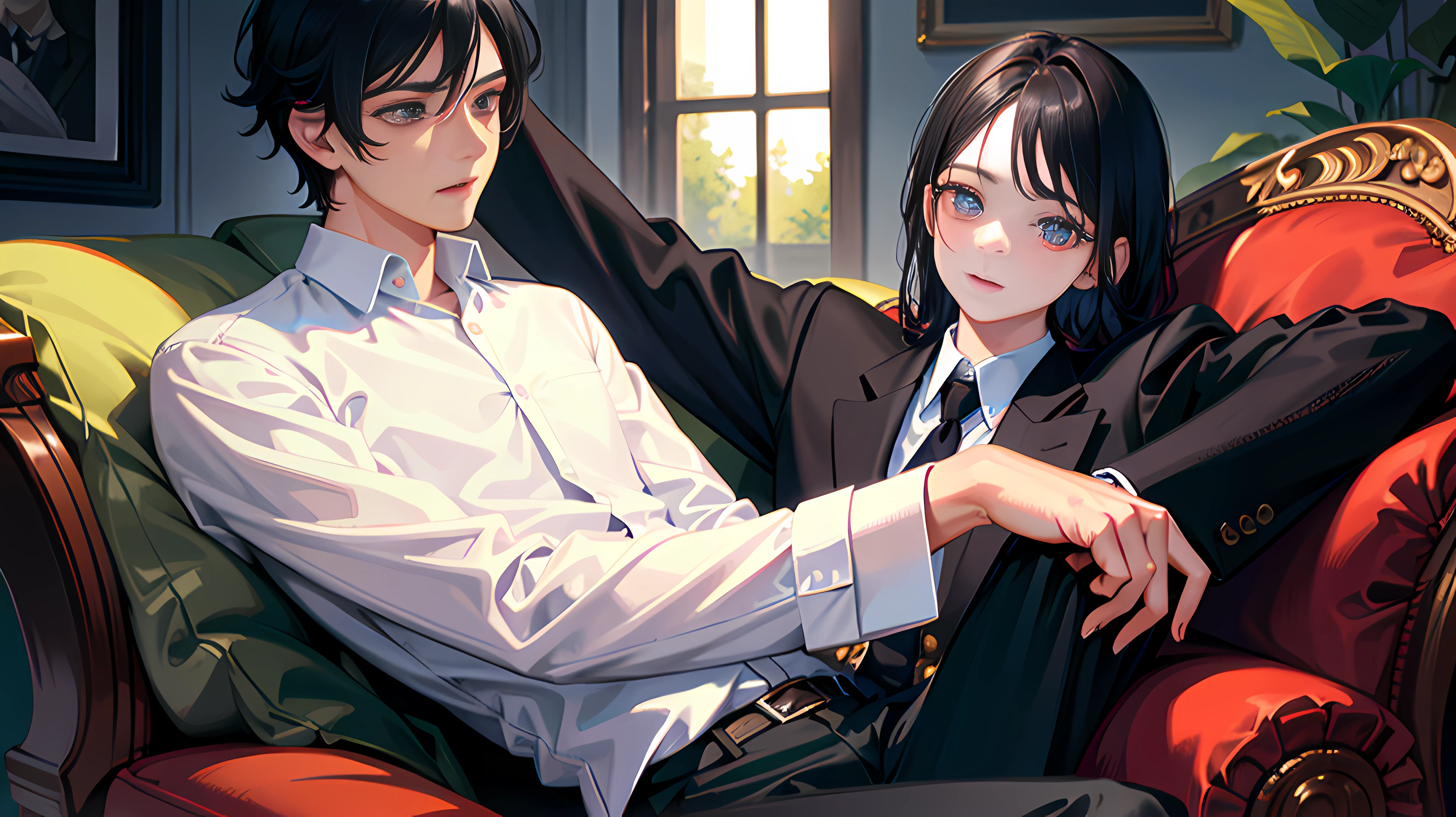 "In order to protect the sister who depends on each other,I became a good sir。There is an older brother full of love and responsibility,A faintly visible sister and her representation,In soft lighting,Full of tenderness。The scene can be a living room of a wealthy family or a cozy bedroom。The picture should highlight the warm and romantic atmosphere,Add details and decorations appropriately,It is full of dreams and beautiful feelings。"