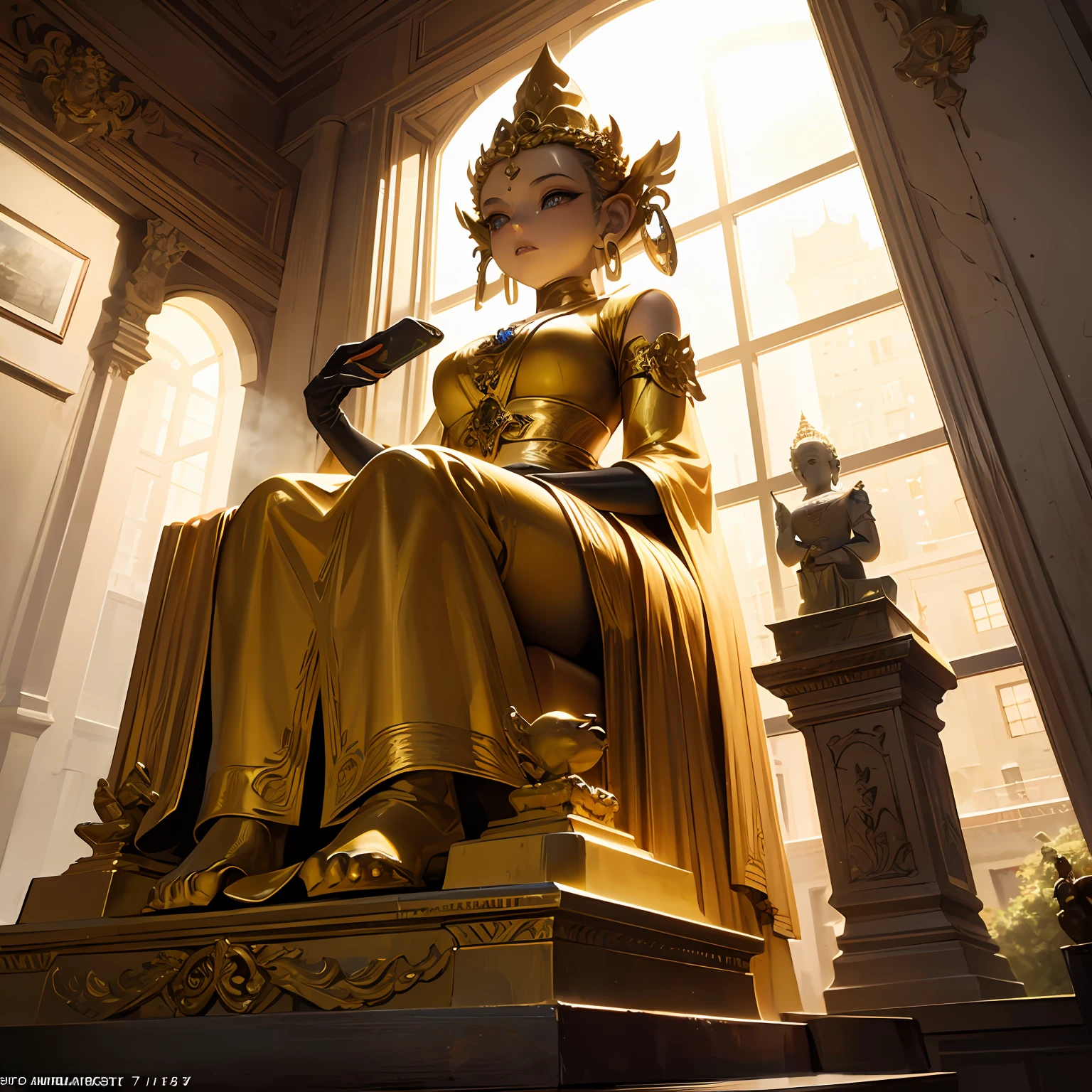 there is a statue of a golden Snake on top of a building, the buddha, taken with sony alpha 9, taken with sony a7r camera, a statue, photo taken with sony a7r, buddha, photo taken with sony a7r camera, taken with sigma 2 0 mm f 1. 4, beautiful image, thai temple, statue, dark milky way at the background, Stuning, Surrealism, cinematic lighting, god rays, backlighting, textured skin, super detail --auto