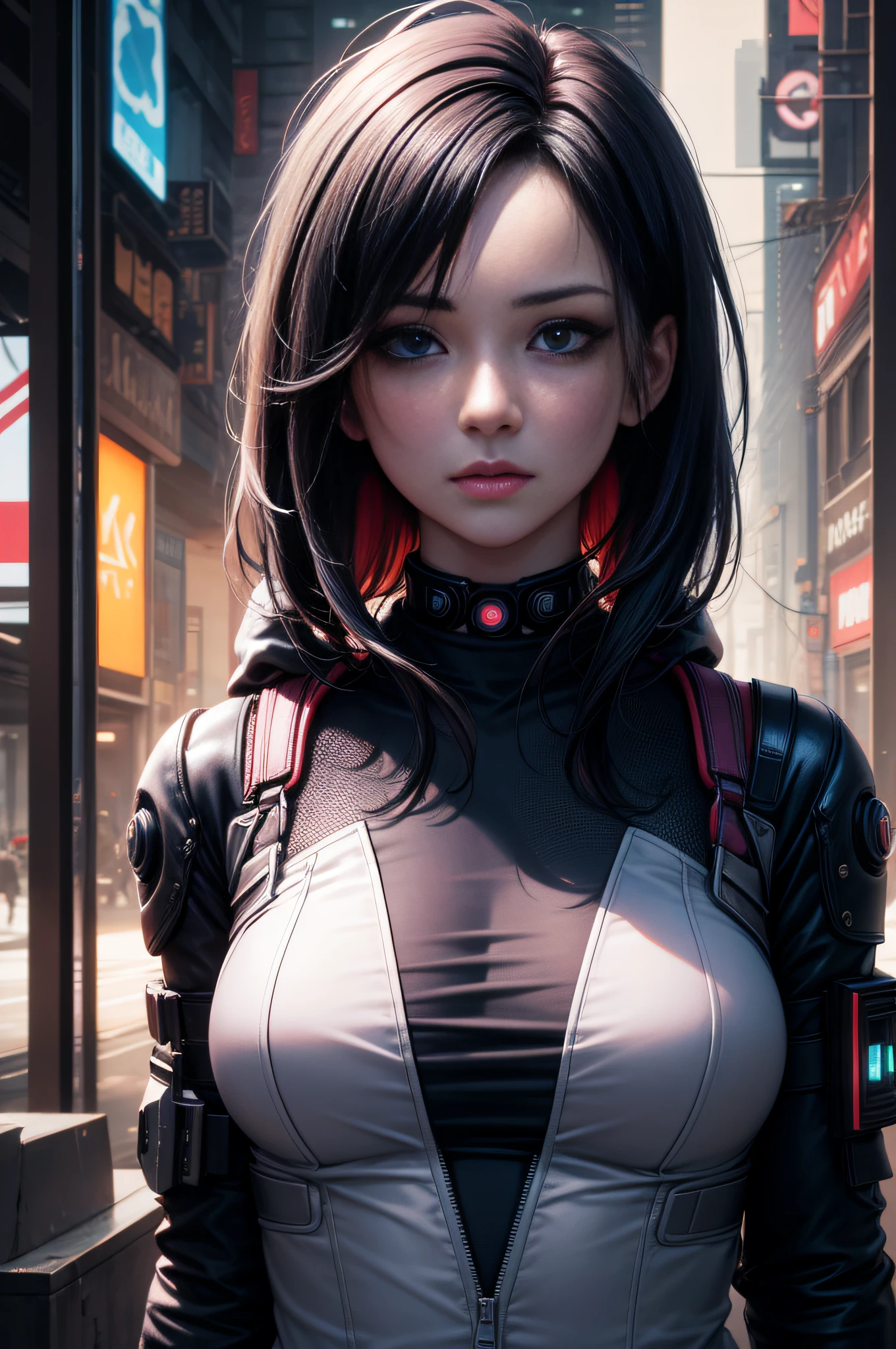one very beautiful woman, cyberpunk style, gradient hair, expressive hair, shiny hair, UHD, retina, masterpiece, ccurate, anatomically correct, textured skin, super detail, high details, high quality, award winning, best quality, highres, 1080P, HD, 4K, 8k, 16k