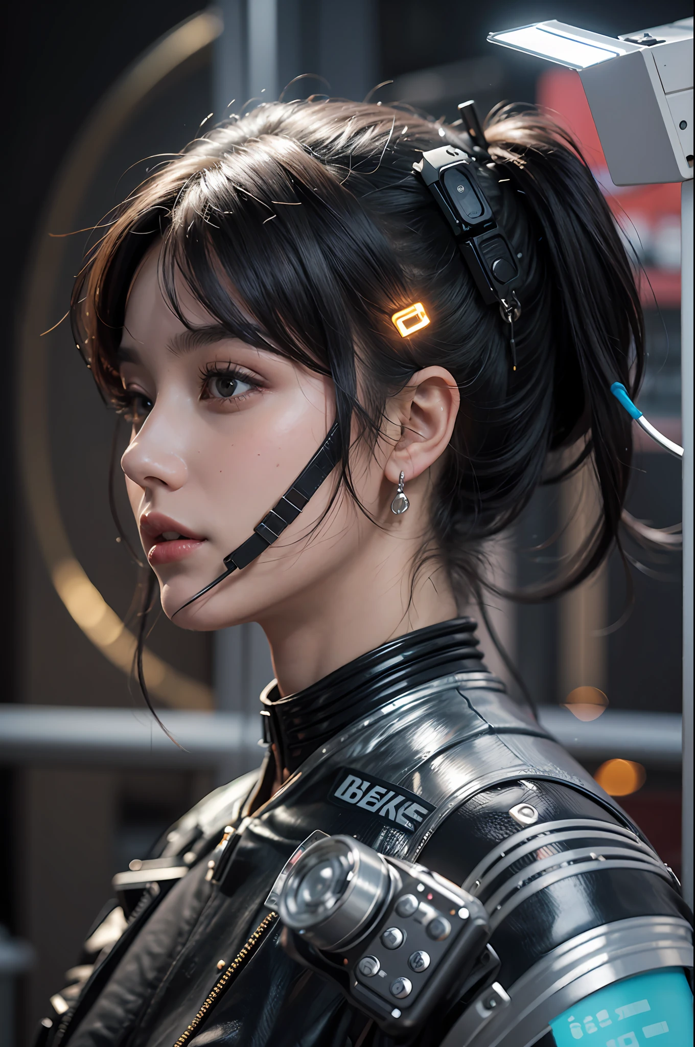 elaborate 3D renderer, camera shot from the side, ultra detailed beautiful porcelain profile, female face, android, Cyborg, robotic details, 150mm, Beautiful studio soft light, rim light, Vivid details, luxurious cyberpunk, lace, A hyper-realistic, anatomical, facial musculature, cable electrical wires, microchip, elegant, Beautiful background, Octane Render, style H.r. Giger, 8K, Best Quality, Masterpiece, illustratio, extremely fine and beautiful, Extremely detailed, computer graphics, unity, wallpapers, (Realistic, Photorealistic: 1.37), Stunning, subtle, Masterpiece, Best Quality, offcial art, extremely detailed CG wallpaper unity 8K, Absurd, Incredible, full - body