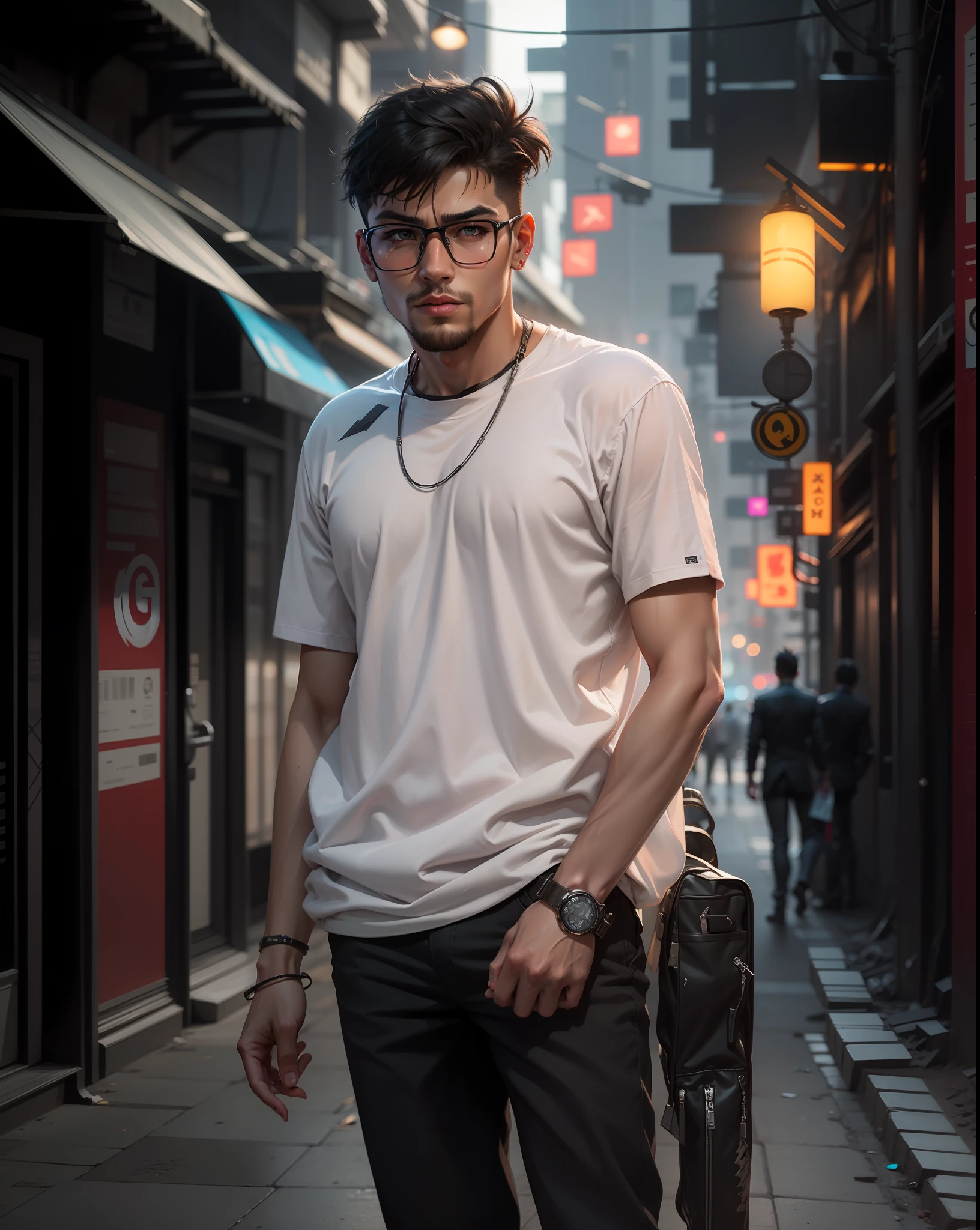 Change background cyberpunk handsome boy realstic face