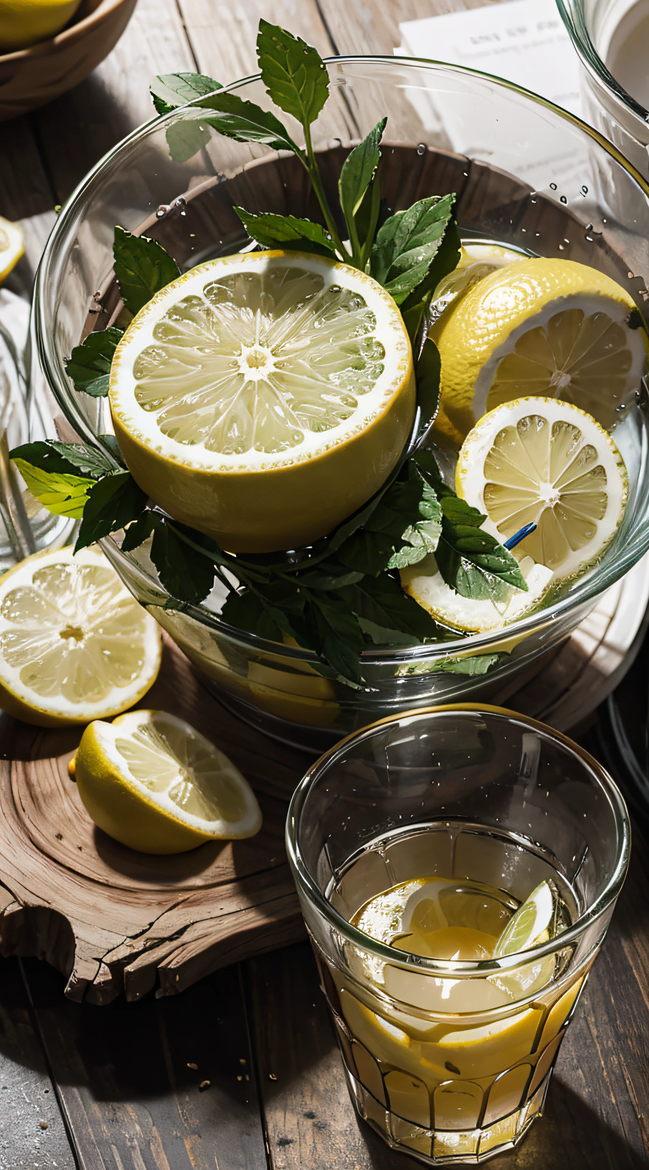 Glass showcase，lemon juice，lemons