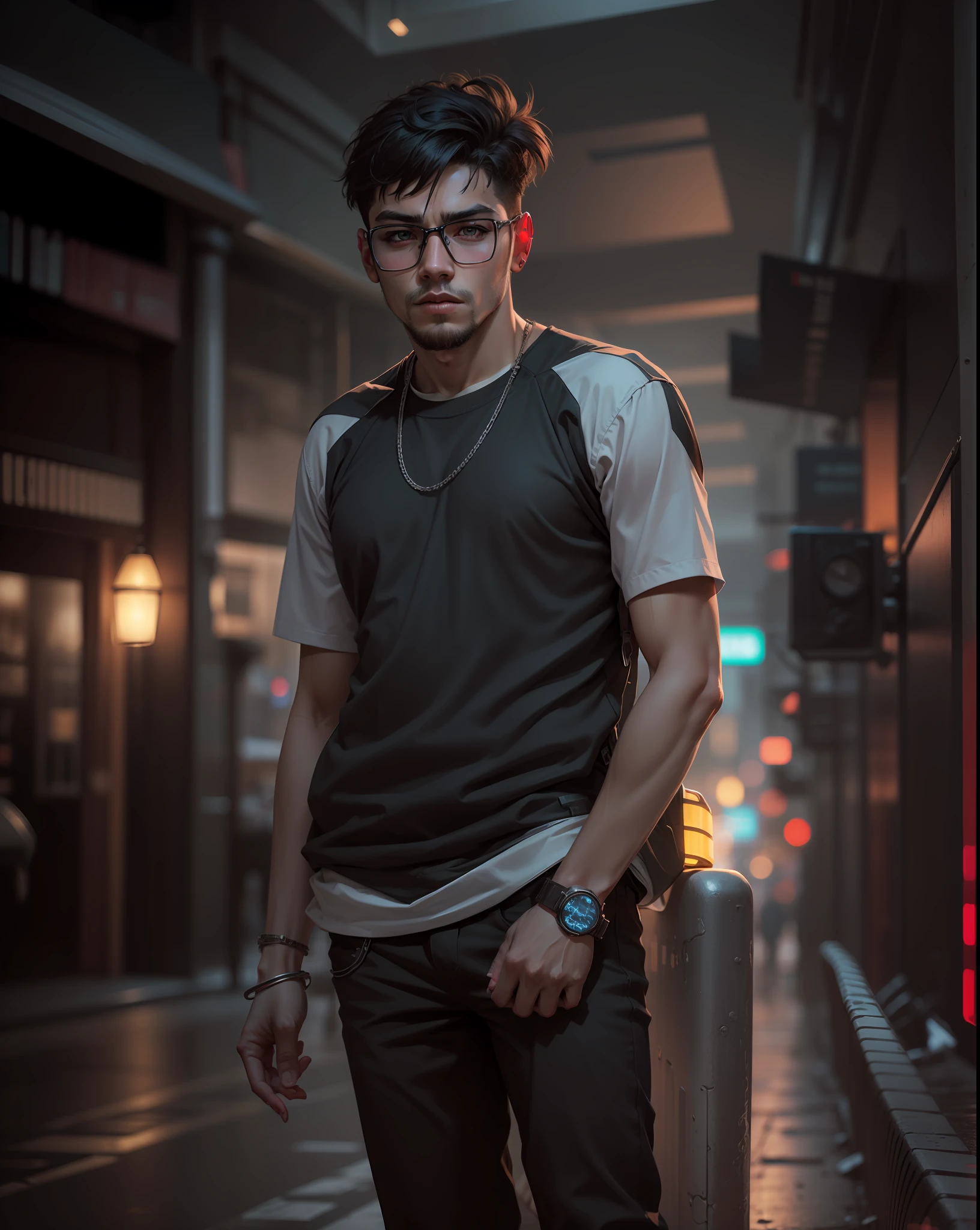Change background cyberpunk handsome boy realstic face