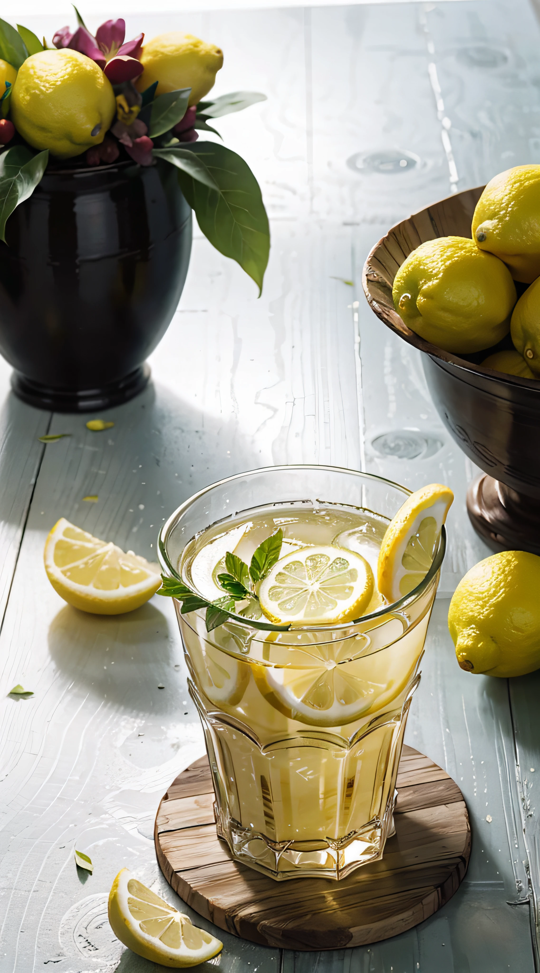 Glass showcase,lemon juice,lemons