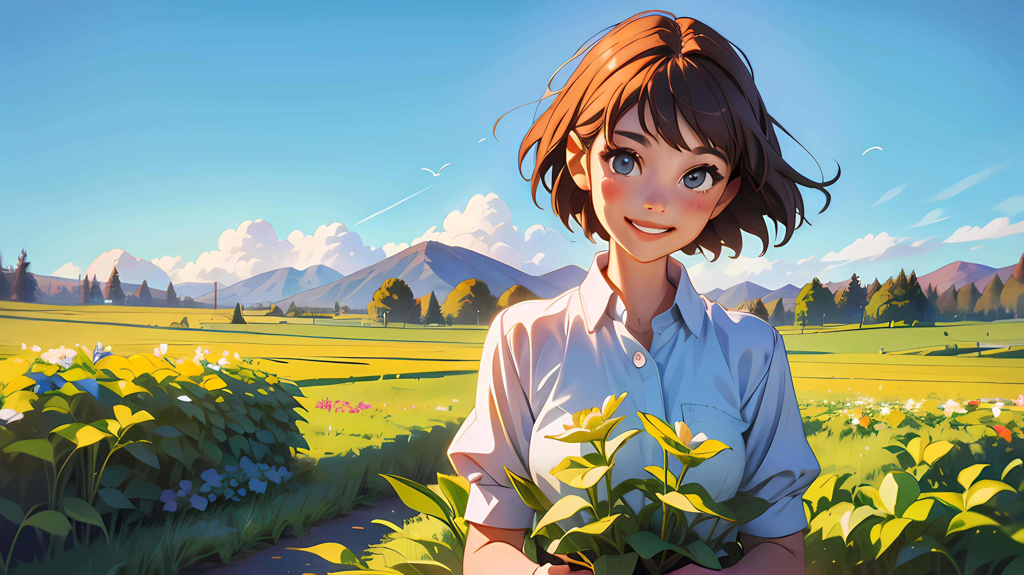 (best quality, watercolor)The ordinary road,Simple everyday life,Summer afternoon sun,A gentle breeze,Tranquility,Look up at the sky,White clouds in the clear blue sky drift leisurely and slowly,enjoying life to its fullest, Don't grieve for loss,Don't get tired of pursuing,Let the mind gain peace and contentment.