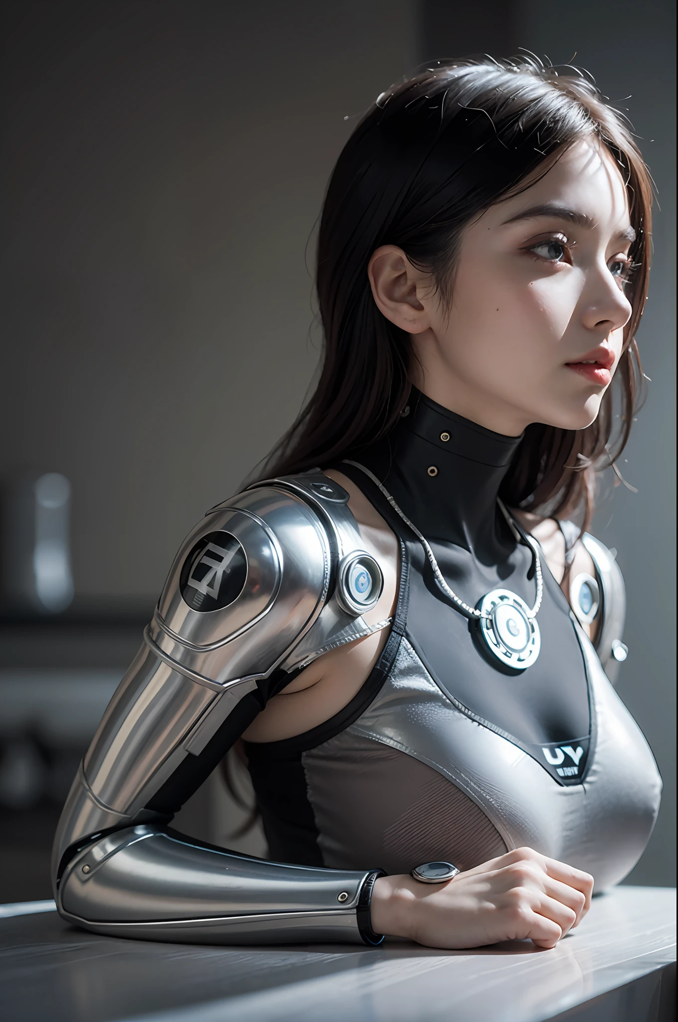 elaborate 3D renderer, camera shot from the side, ultra detailed beautiful porcelain profile, female face, android, Cyborg, robotic details, 150mm, Beautiful studio soft light, rim light, Vivid details, luxurious cyberpunk, lace, A hyper-realistic, anatomical, facial musculature, cable electrical wires, microchip, elegant, Beautiful background, Octane Render, style H.r. Giger, 8K, Best Quality, Masterpiece, illustratio, extremely fine and beautiful, Extremely detailed, computer graphics, unity, wallpapers, (Realistic, Photorealistic: 1.37), Stunning, subtle, Masterpiece, Best Quality, offcial art, extremely detailed CG wallpaper unity 8K, Absurd, Incredible, full - body