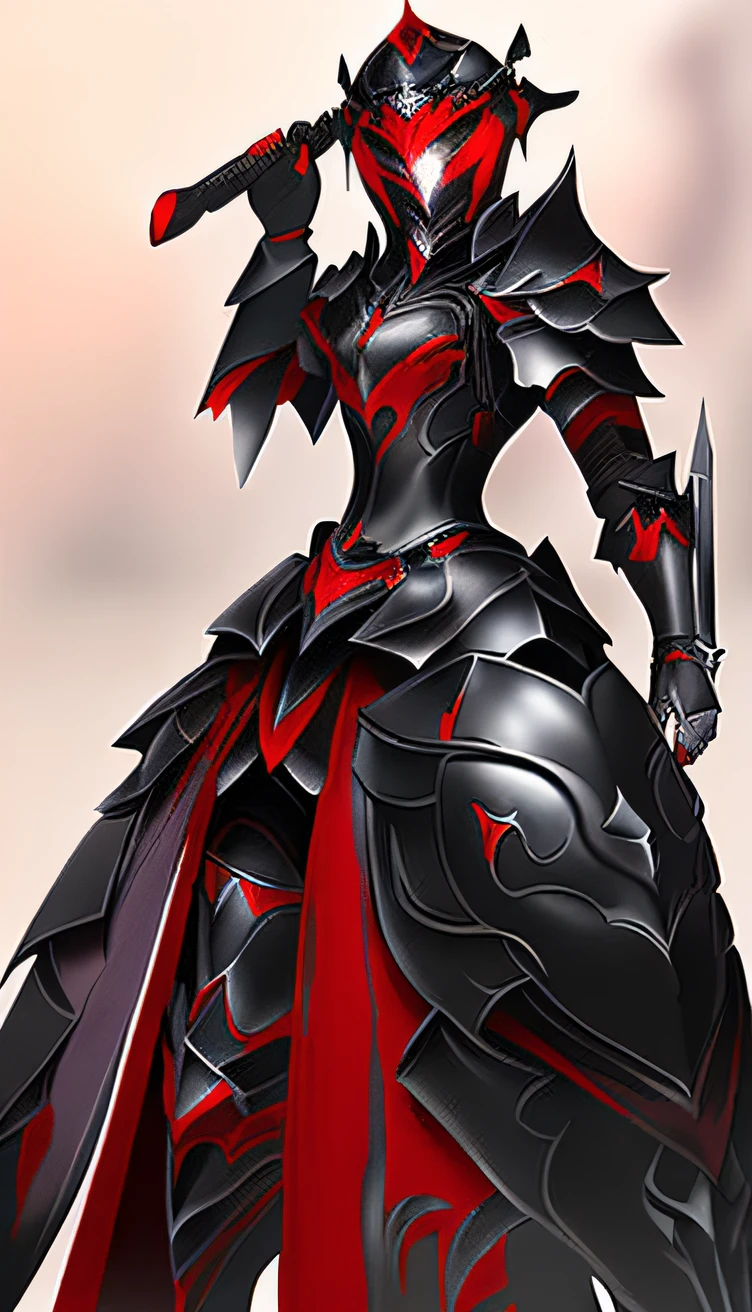 a woman in a red dress holding a sword and a sword, by Yang J, lady in red armor, Armor Girl, Red armor, Black and red armor, of a beautiful female knight, black and reddish color armor, Beautiful character painting, thick armor, Beautiful armor, author:Yang Jin, female anime character, Female knight, Stunning character art, gorgeous female paladin