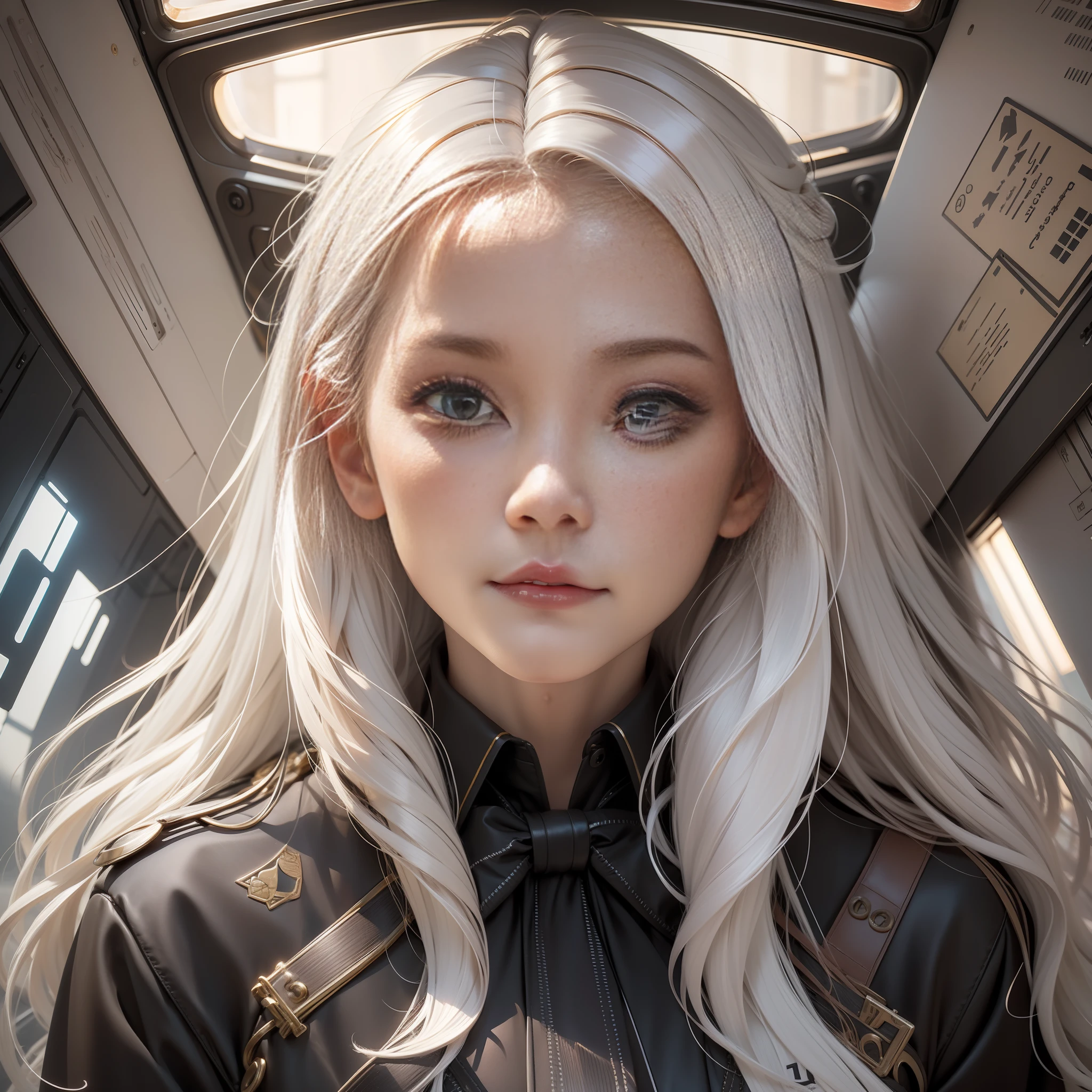 , long eyeslashes, solid circle eyes, Colored inner hair, White hair,, Messy hair, surrealism, Nipple shadow, anaglyph, stereograms, tachi-e, pov fpov, Atmospheric perspective, surrealism, Rococo style, Cubist Futurism, Cinematic lighting, 8K, Super detail, ccurate, Best quality, 巨作, The ultra -The high-definition, Textured skin, Super detail, High details, High quality, Award-Awarded, Best quality, A high resolution，de pele branca，White hair