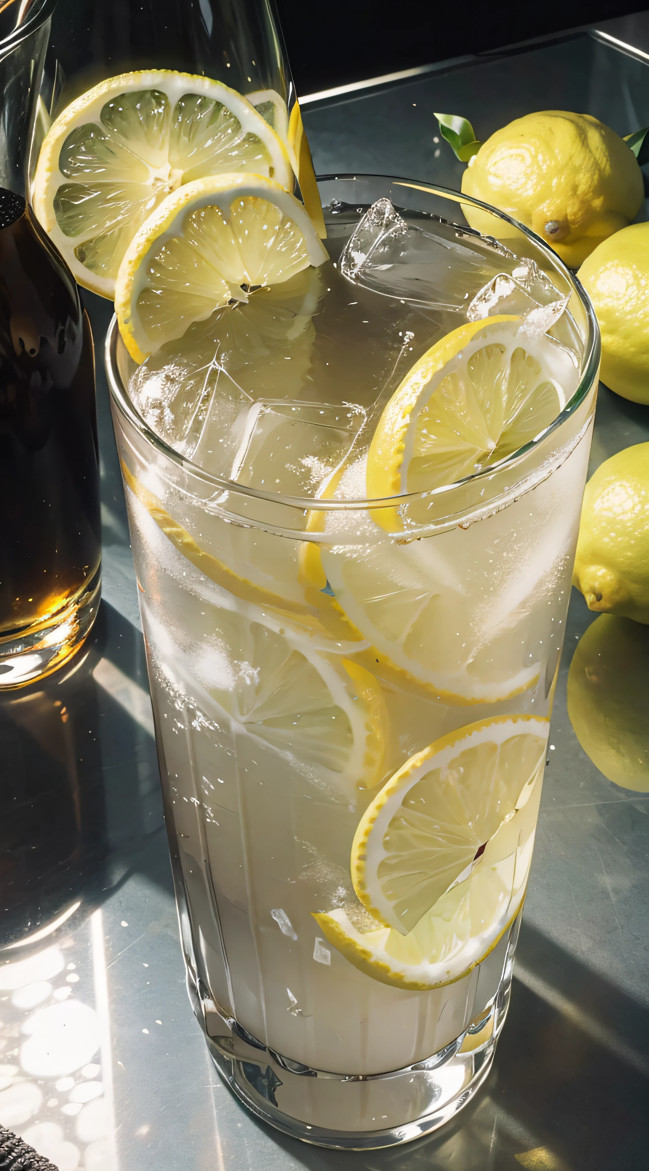 Glass showcase，lemon juice，lemons