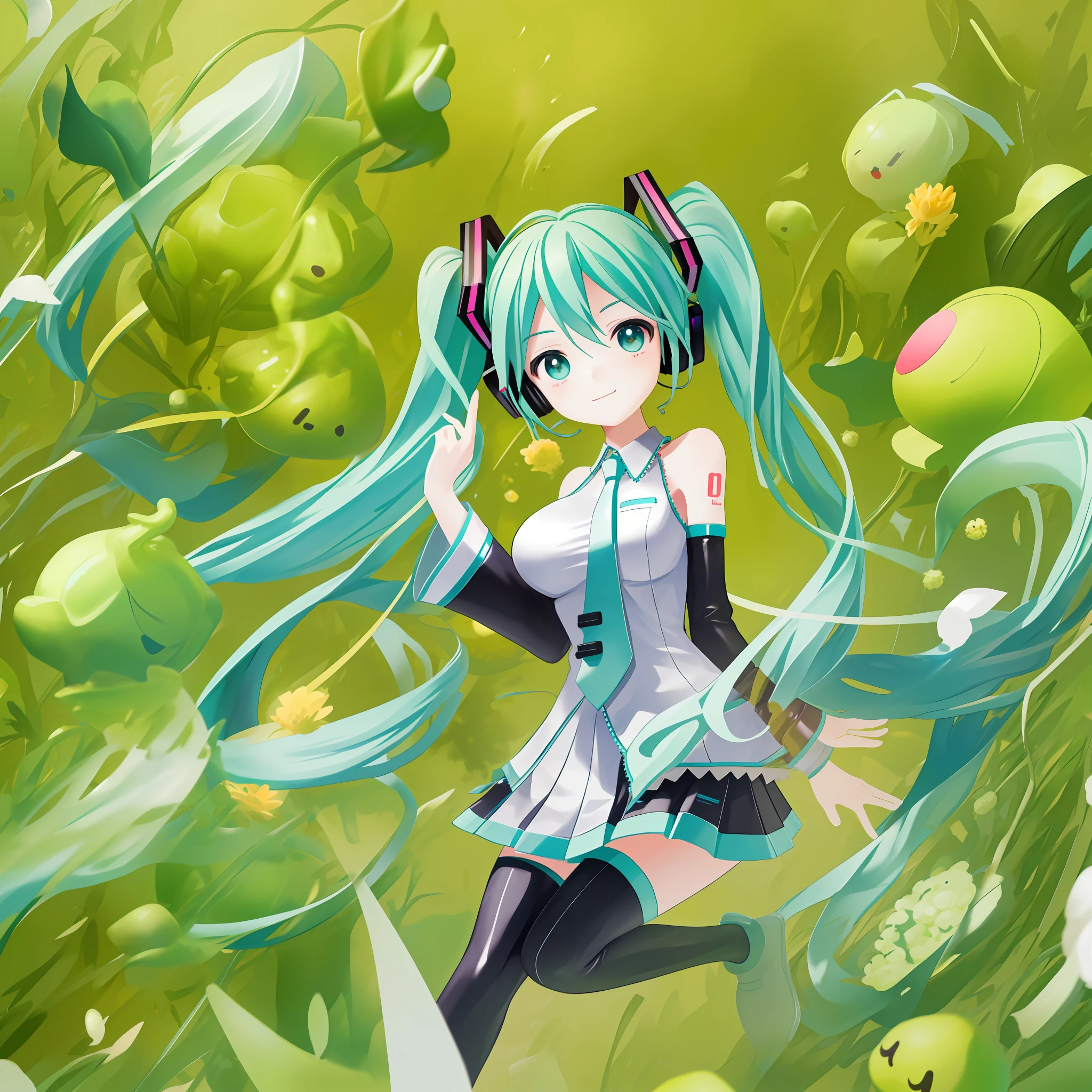 Big breasts Hatsune Miku，tmasterpiece，animesque，cartoony，Two-dimensional，Q Moe，lovly，sprout