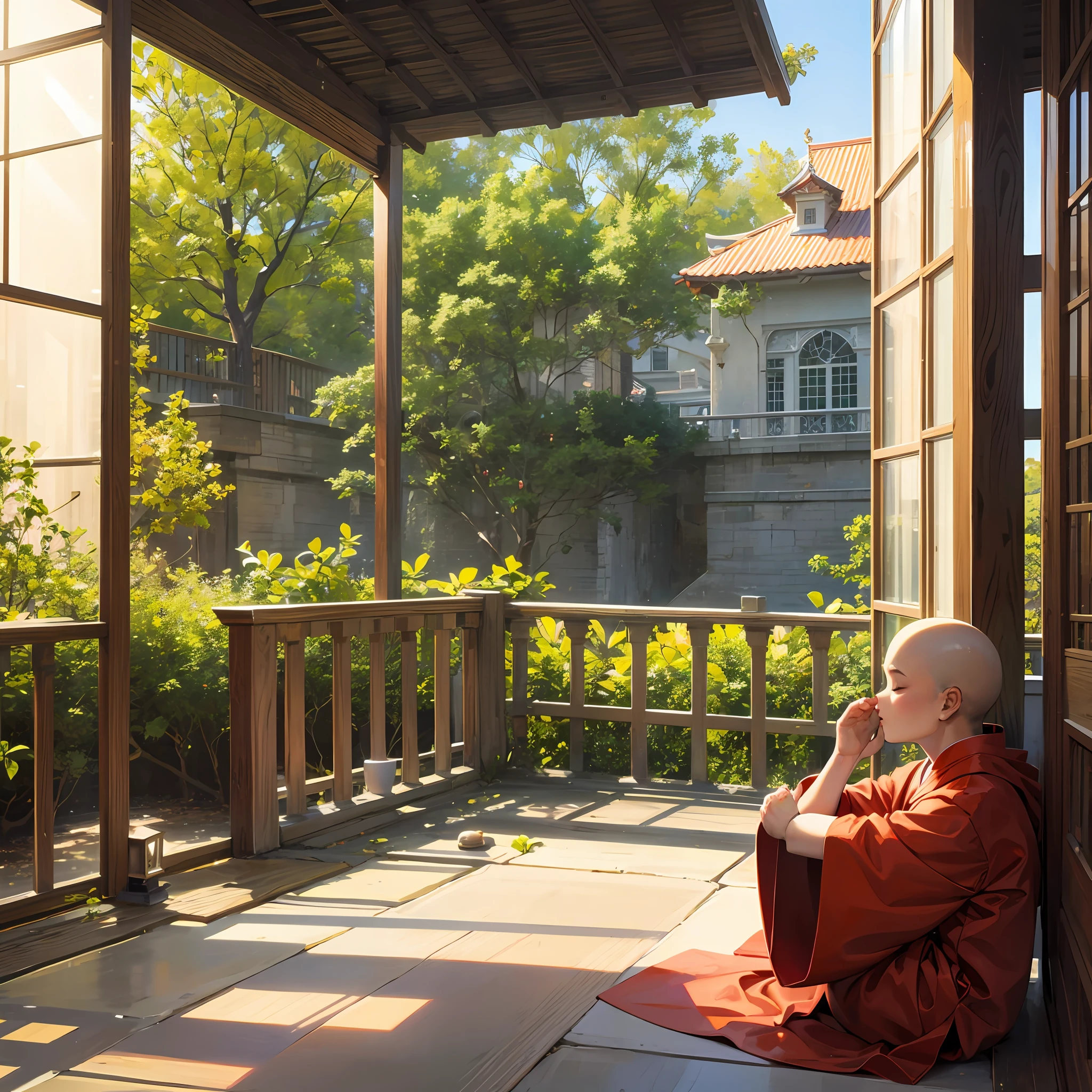 A small monk meditates and prays --auto