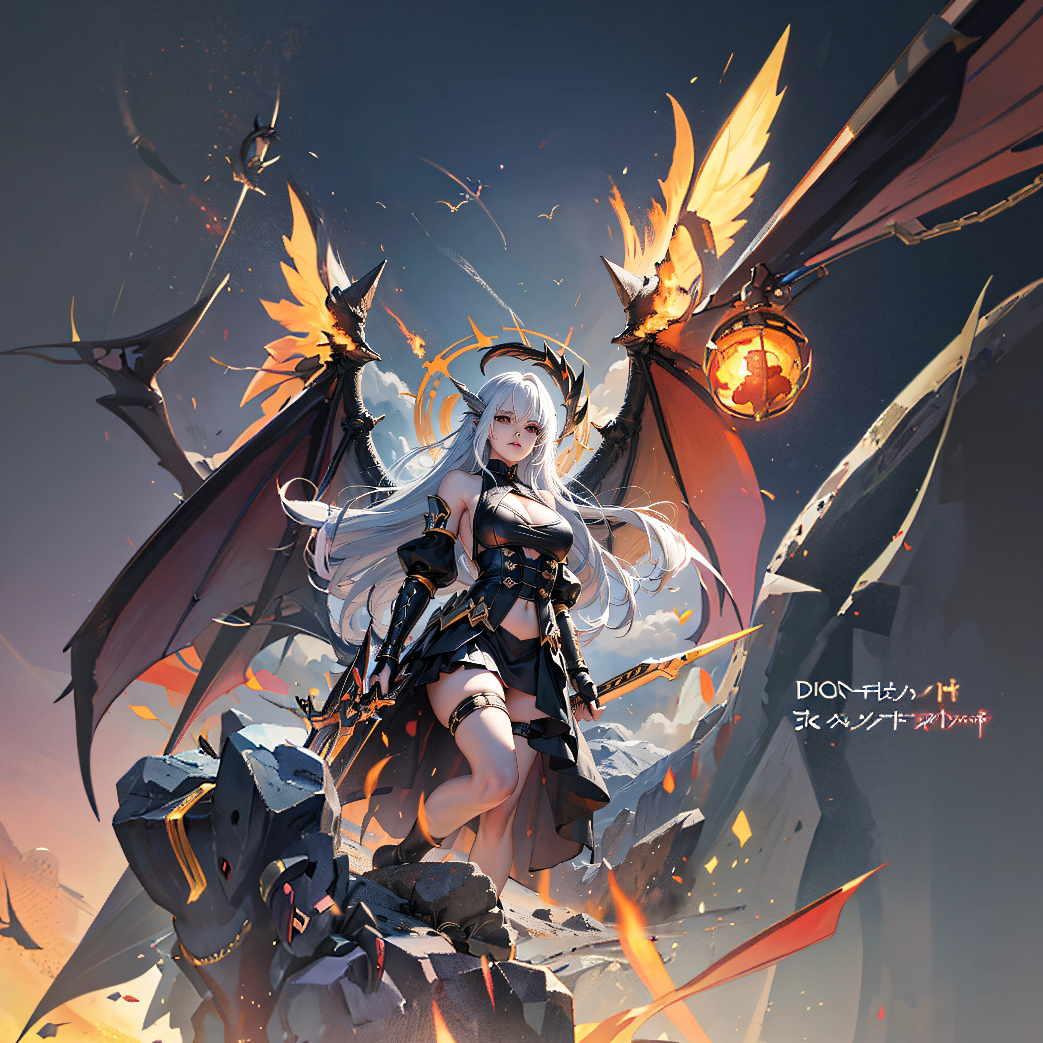 anime girl with wings and a sword standing on a rock, anime fantasy artwork, 2. 5 d cgi anime fantasy artwork, queen of dragons, very detailed Artgerm, a beautiful succubus, angel knight girl, Dragon Girl, by Yang J, anime fantasy illustration, demon anime girl, detailed anime art, Detailed anime artwork, epic fantasy art style, Fantasy Art Style