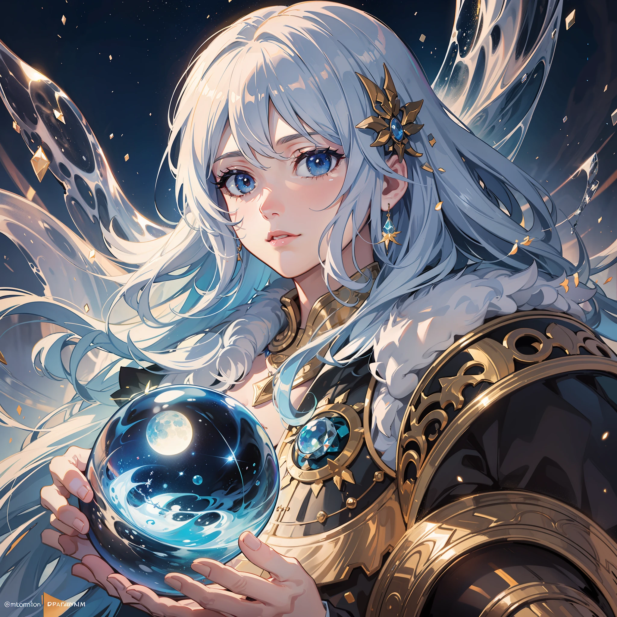 super high resolution, best quality, photo, 16k, (photorealistic: 1.2), cinematic lighting, An old man in the shape of a mythical god. Depict the god holding the sun and moon, enveloped by a radiant aura. Seat them on a magnificent throne within a cosmic backdrop, in bright white cloaks floating on the crystal throne, floating on crystal clouds, surrounded by the splendors of the universe. Pay meticulous attention to stunning details and achieve a resolution of 64K for an immersive and realistic visual experience. Let your work capture the essence of myth and wonder, leaving viewers in awe of its beauty and power.