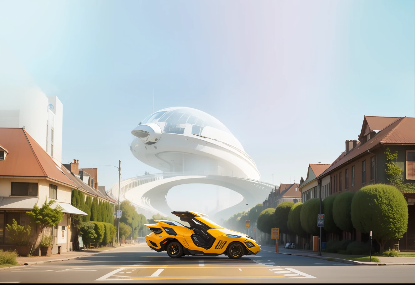 Make this photo to futuristic style, the building the logo says UNSRI and add the vehicle of future, 8K realistic futuristic picture style --auto