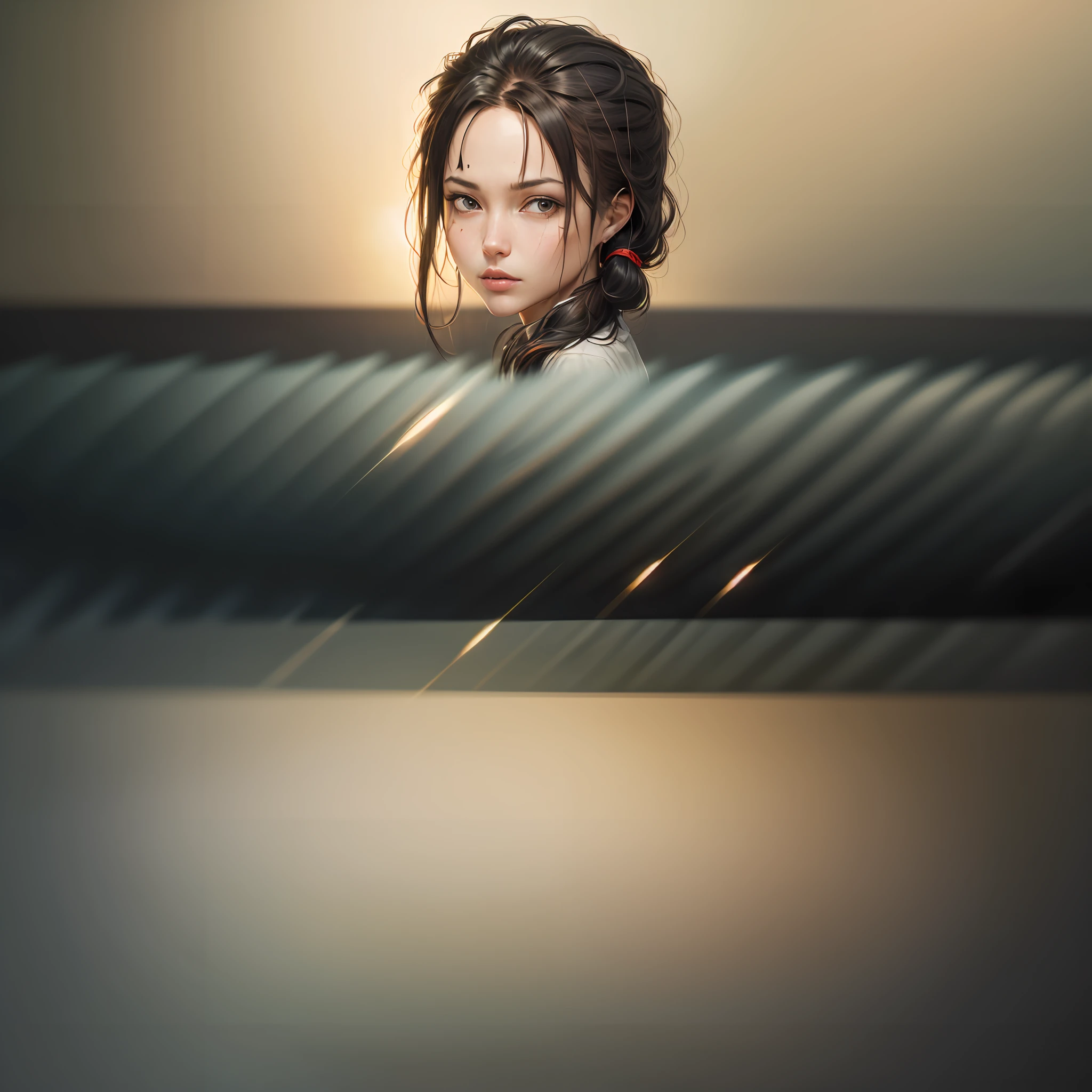black hair, side ponytail, depth of field, ray tracing, motion lines, stereogram, ray tracing, Expressionism, Realism, close-up, f/2.8, 35mm, UHD, best quality, high details, textured skin, anatomically correct --auto